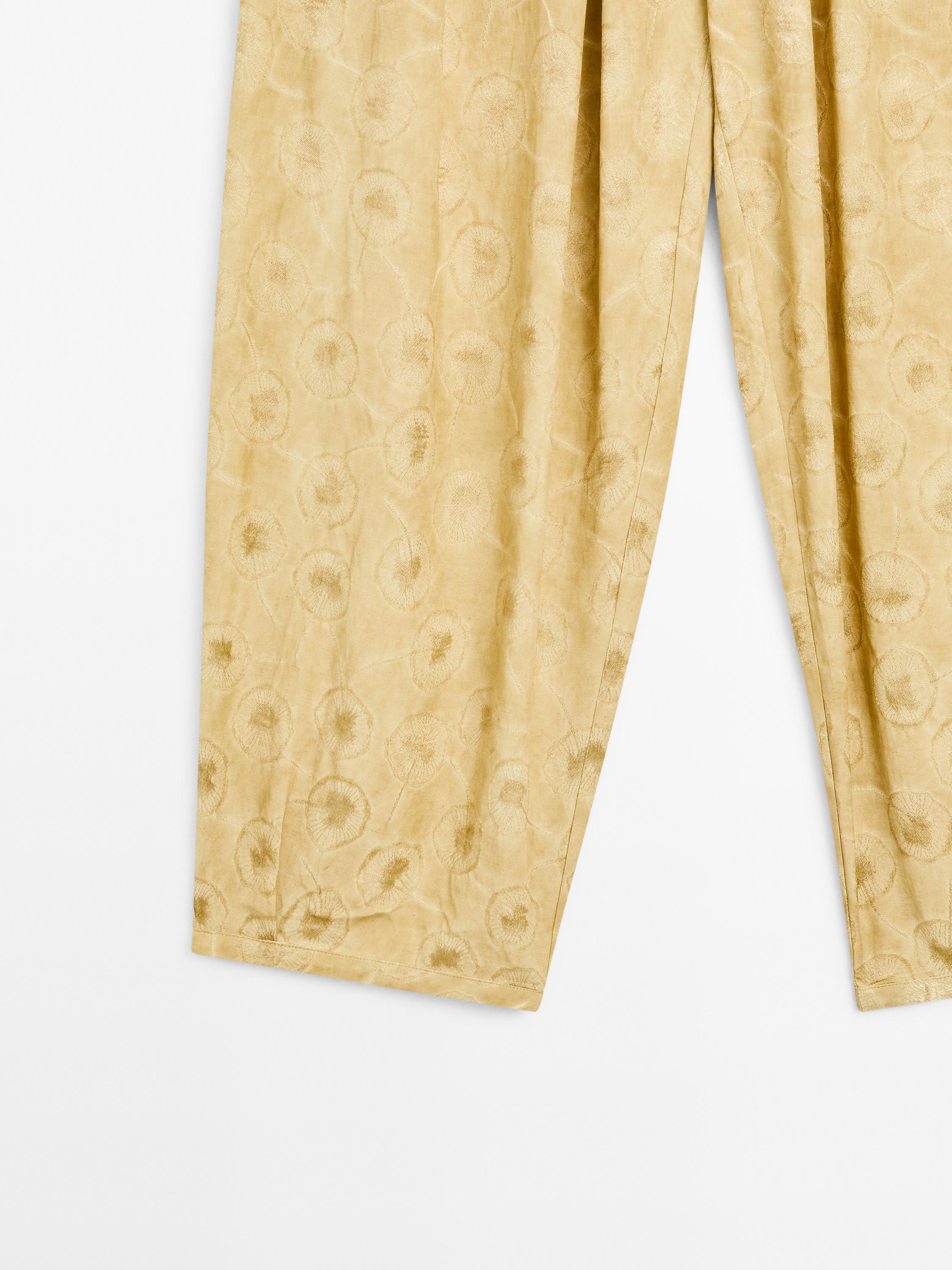 Jacquard print barrel fit trousers