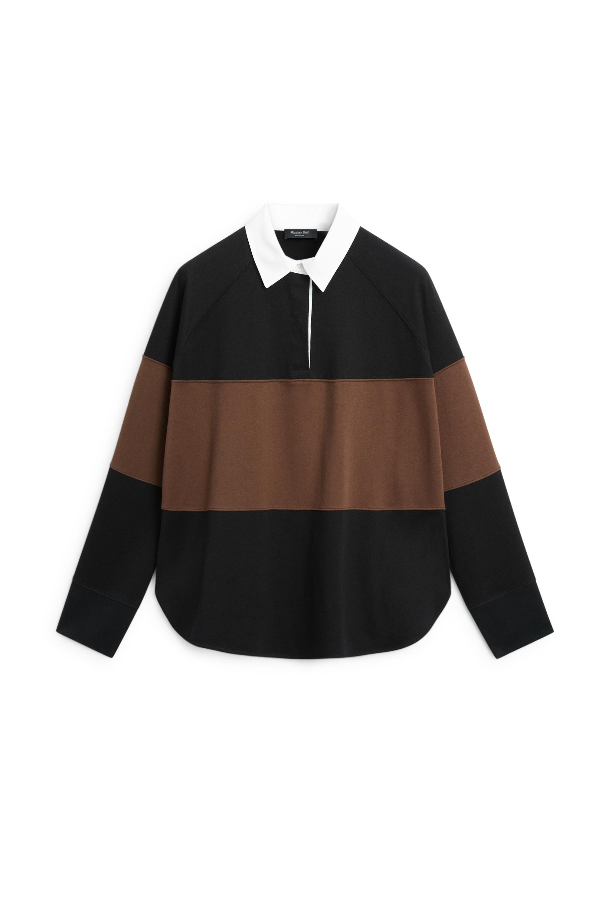 100% cotton wide-stripe polo shirt — BLACK