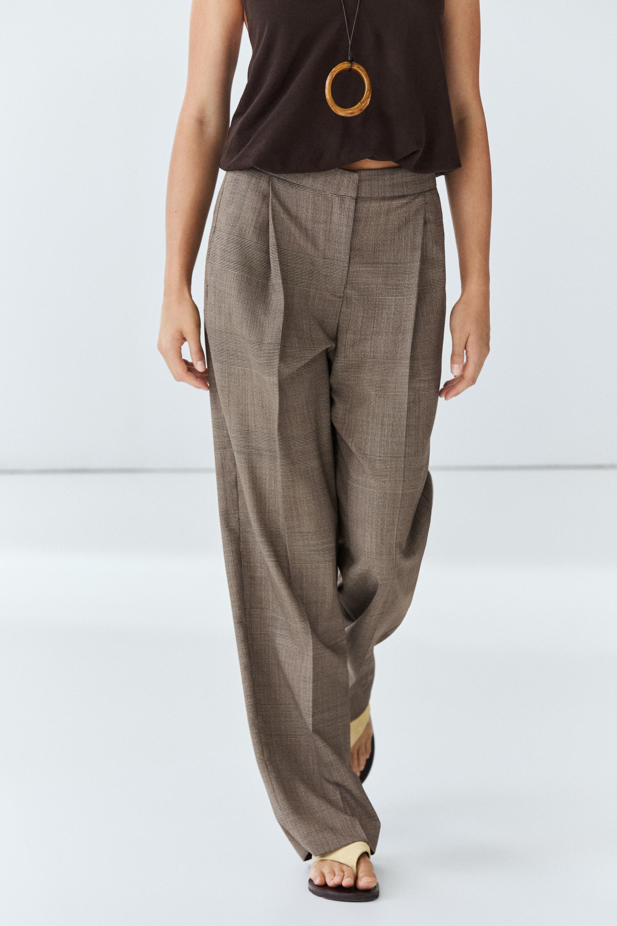 Check wool suit trousers — BEIGE