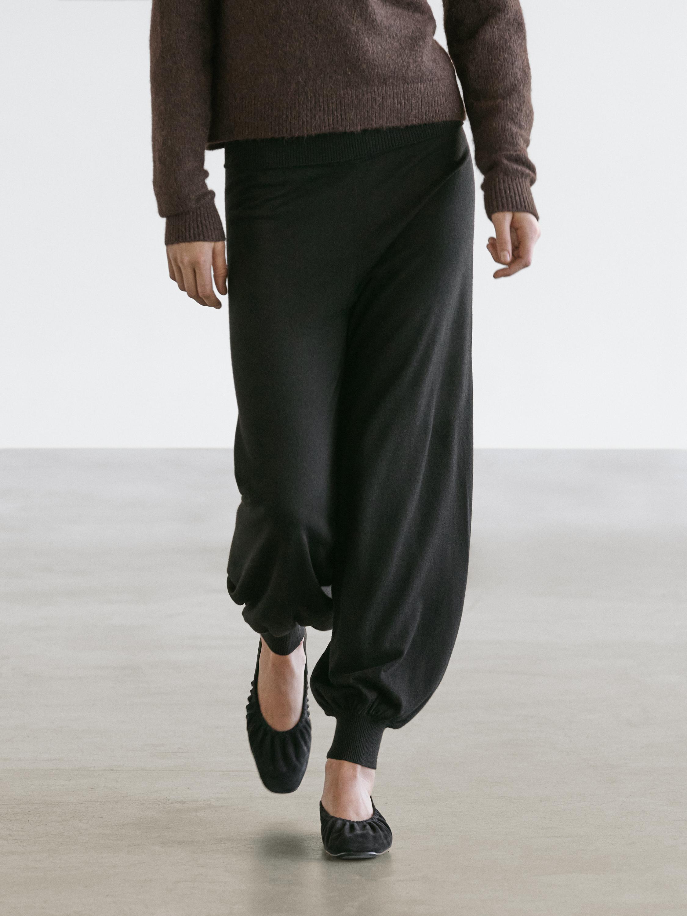 Wool blend knit sarouel trousers — BLACK