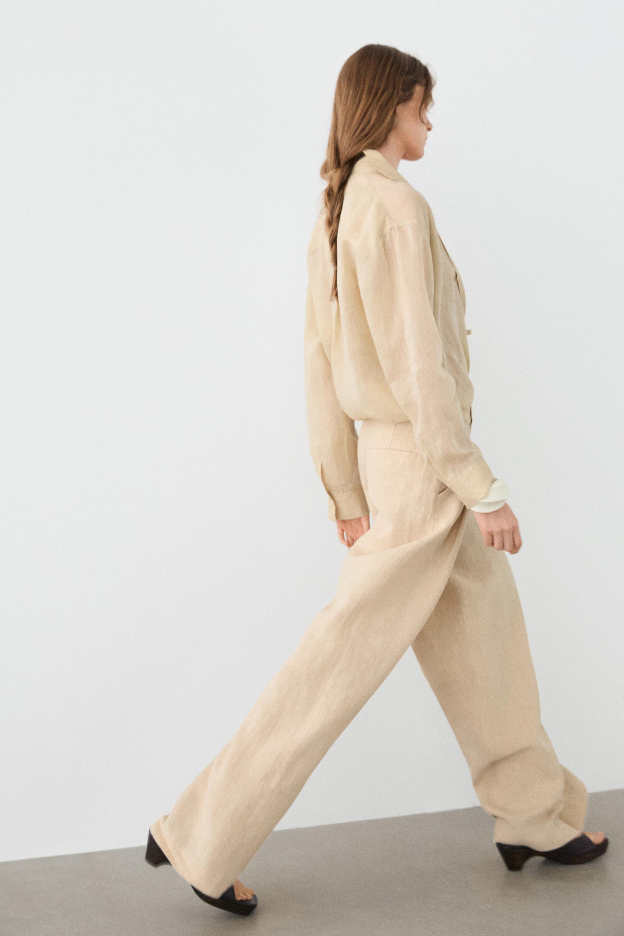 Flowing total look 100% ramie shirt — BEIGE