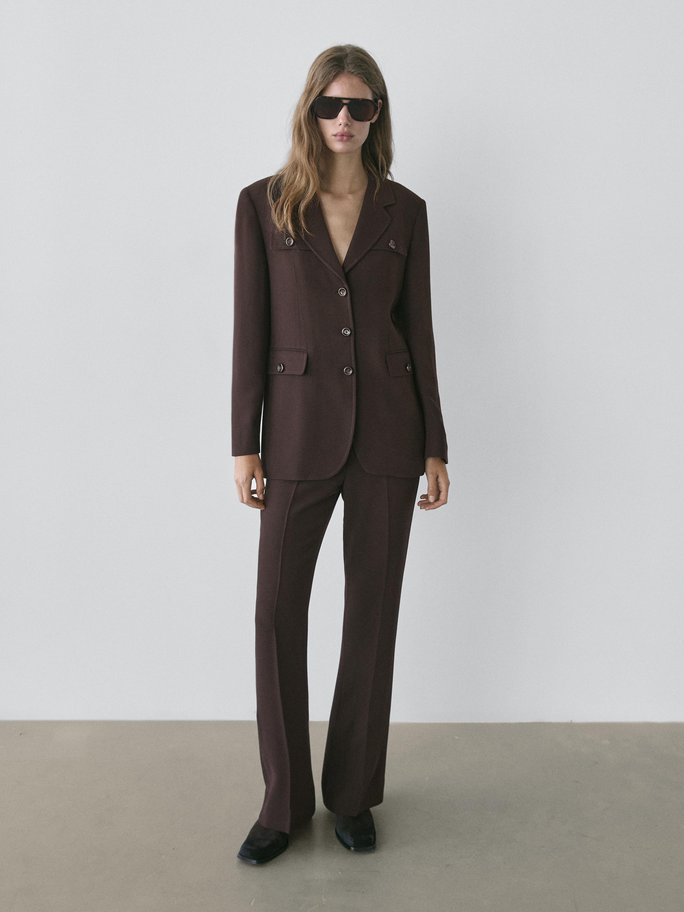 Blazer with pockets and lapel collar — Chocolate