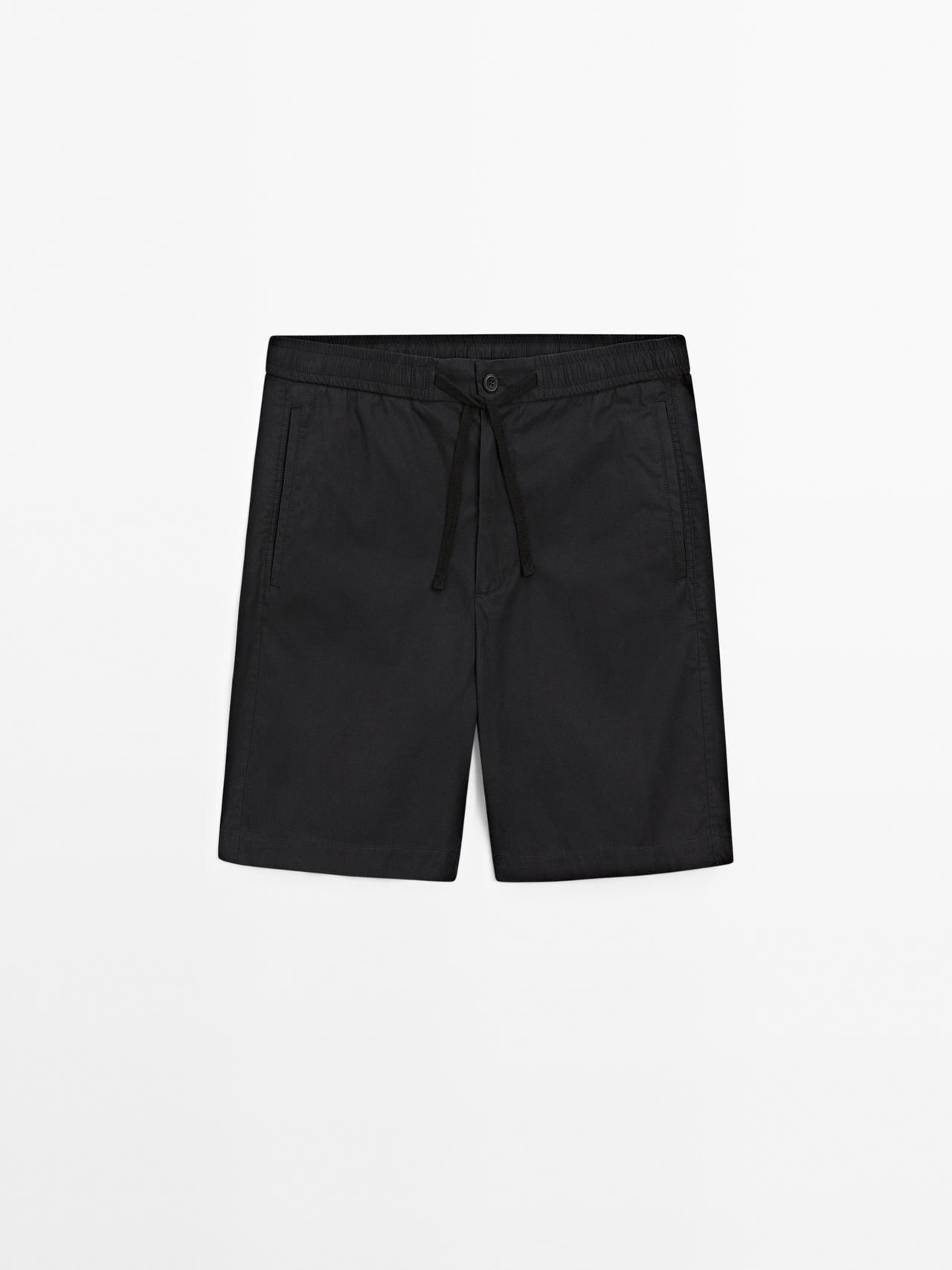 Massimo Dutti - Herre - Jogging Fit Bermudashorts I Poplin - Marineblå - M