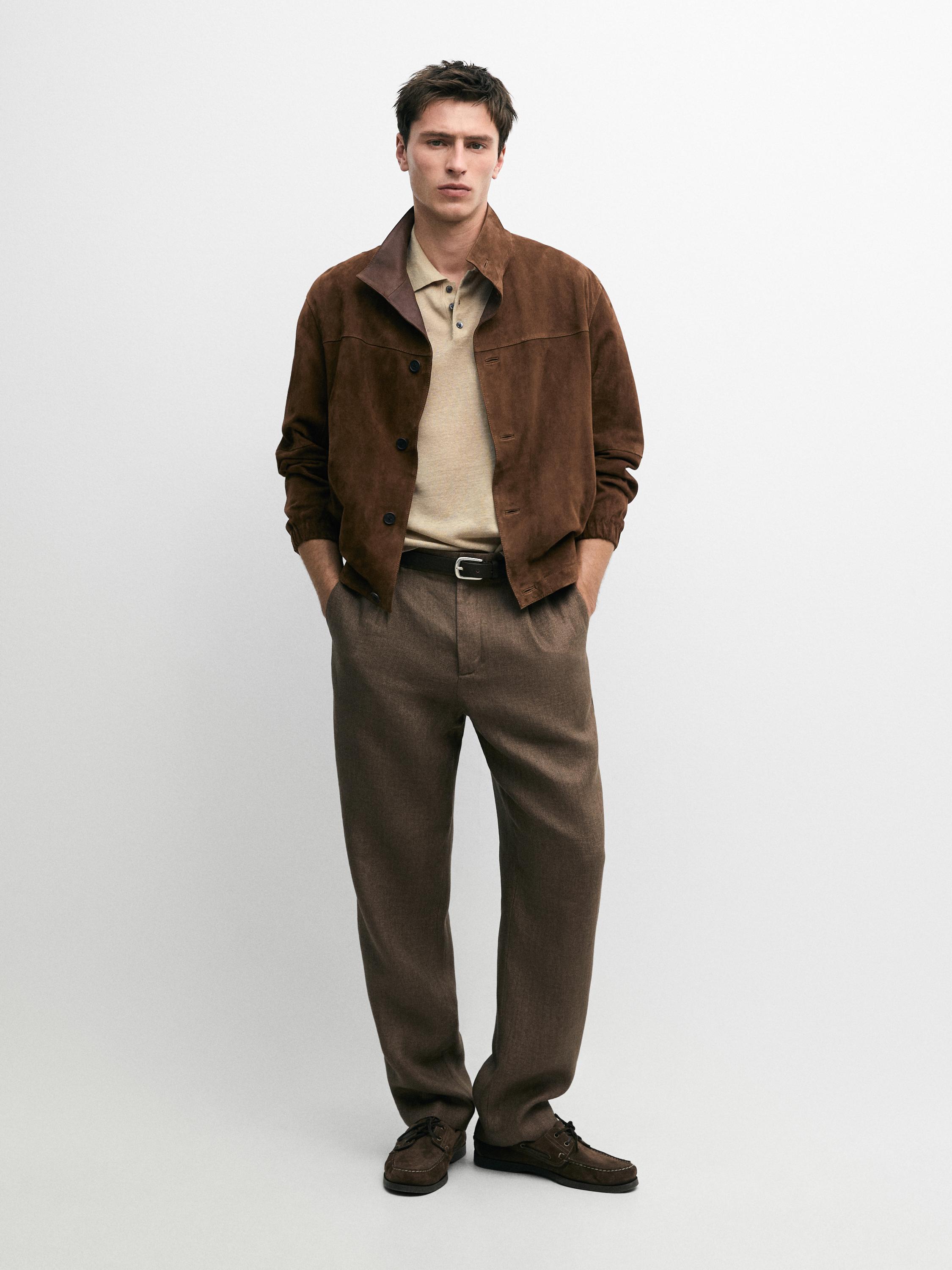 Total look linen trousers with herringbone detail — OCHRE