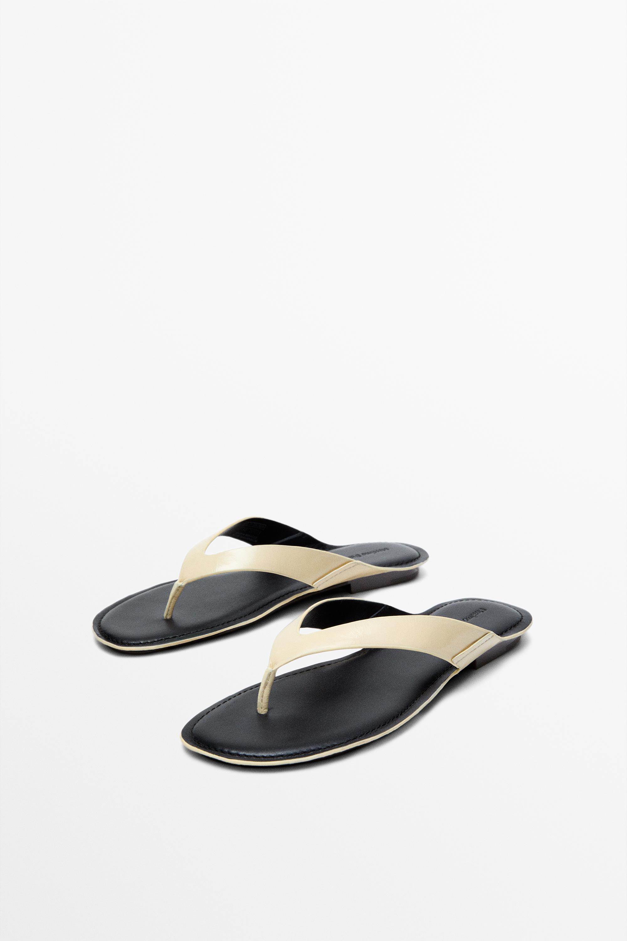 Flat leather sandals — CREAM