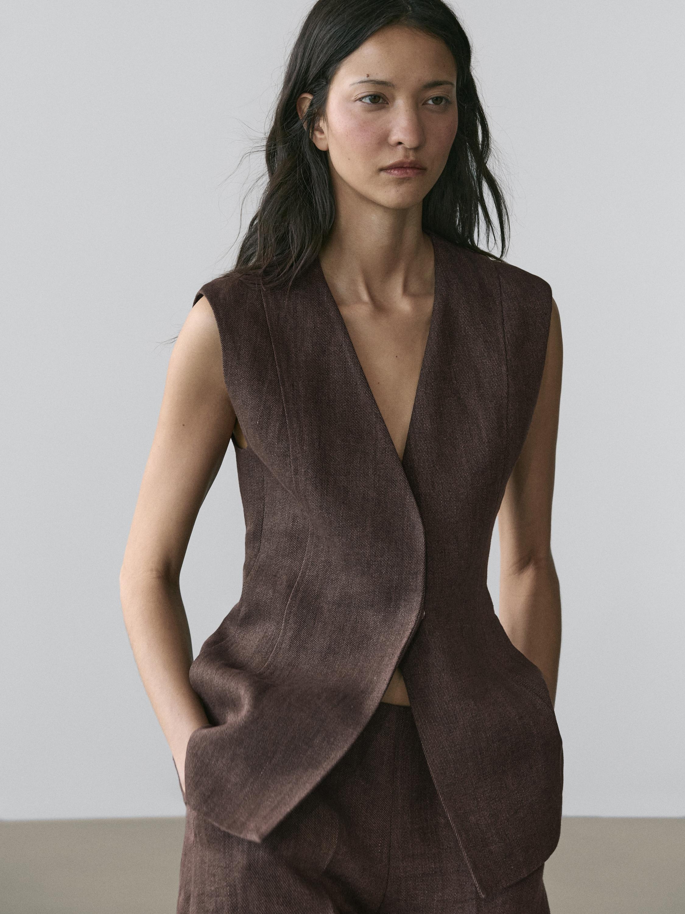 Linen suit waistcoat — BROWN