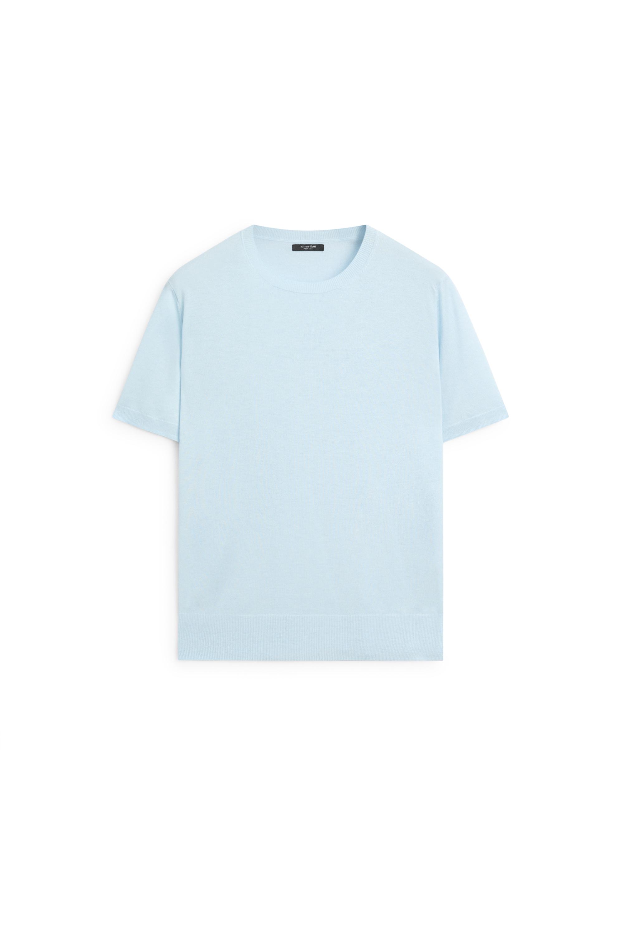 Short-sleeve fine-knit sweater — Light blue