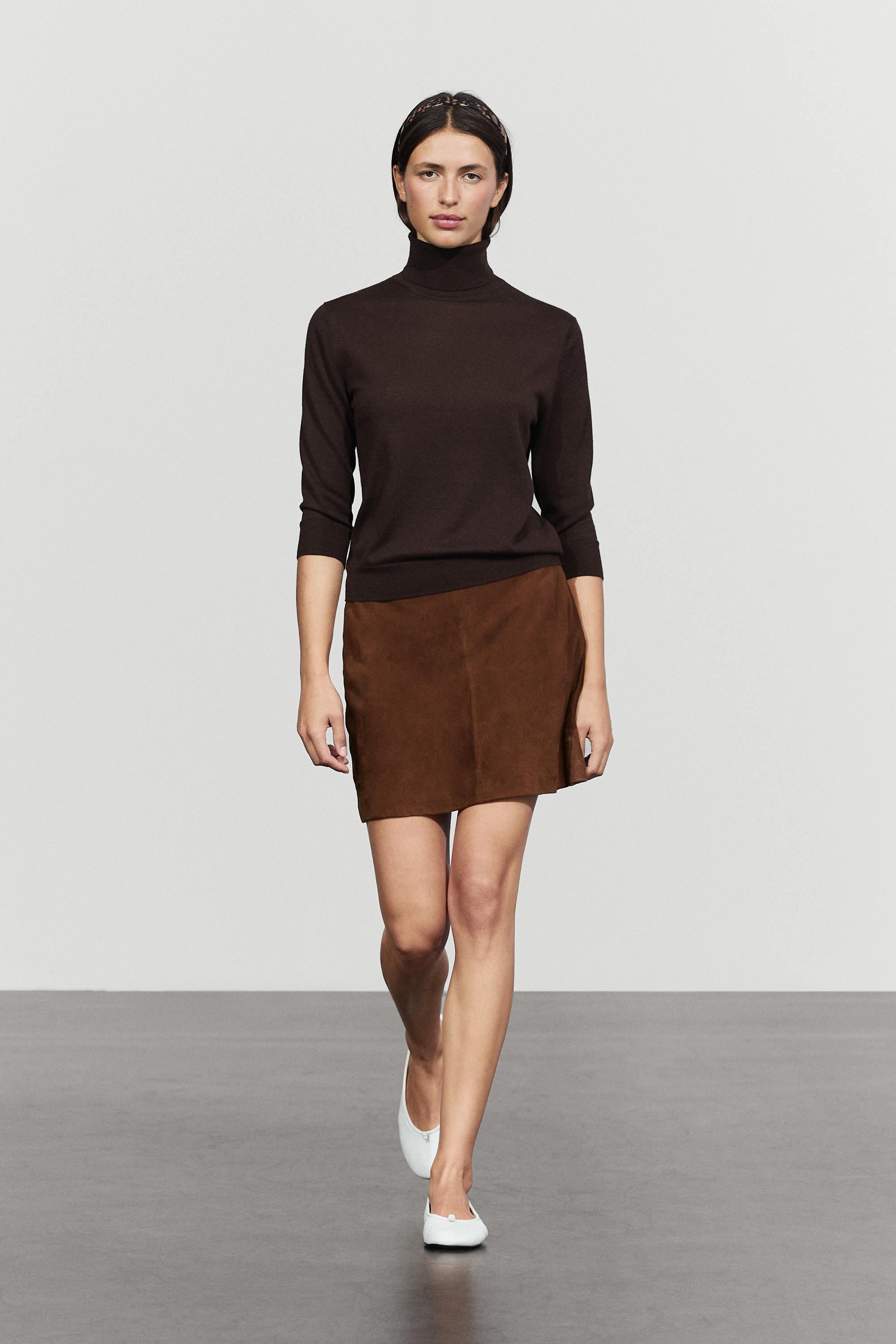 Suede leather mini skirt — MOLE BROWN