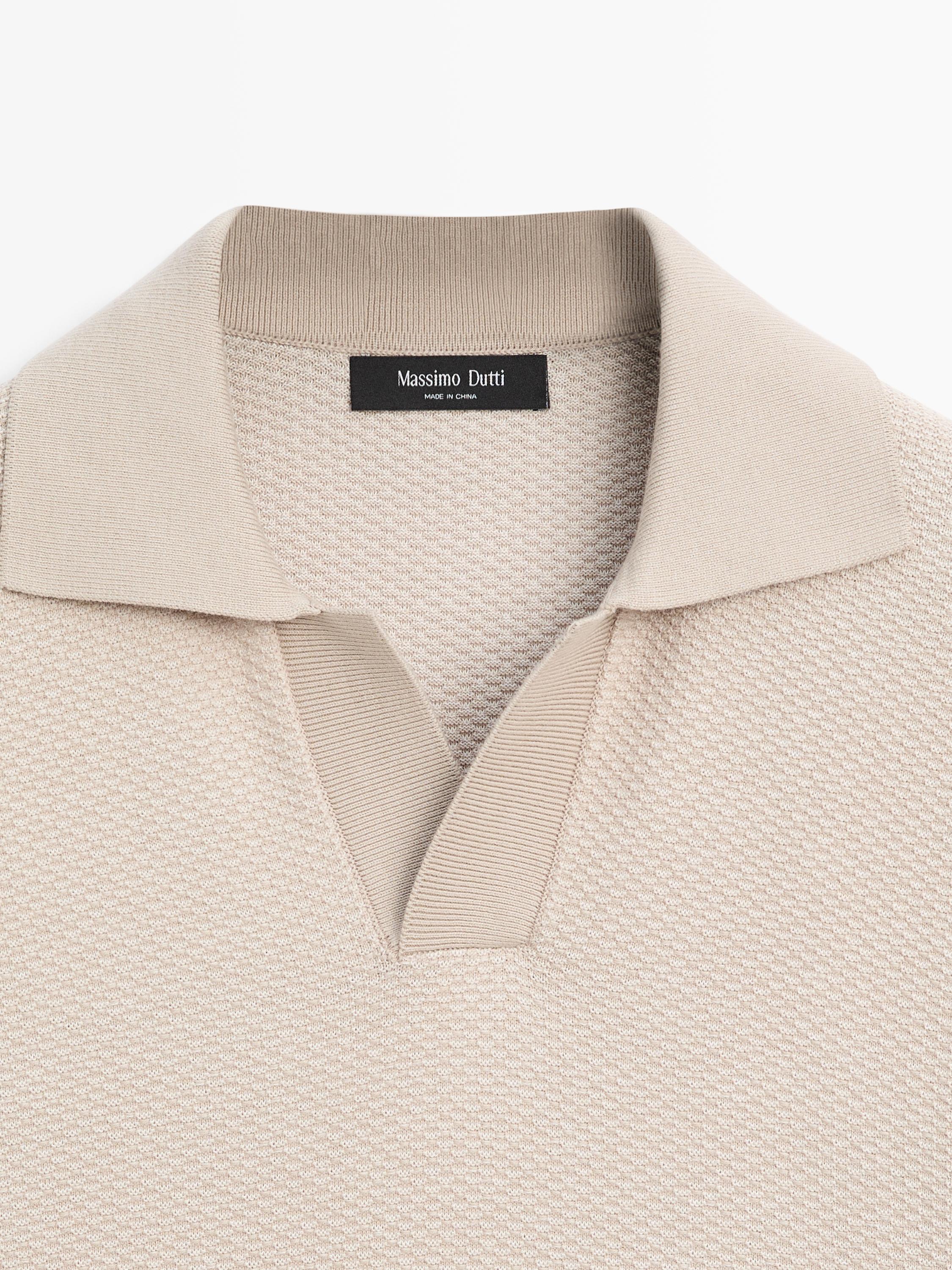 100% cotton textured knit polo sweater — BEIGE