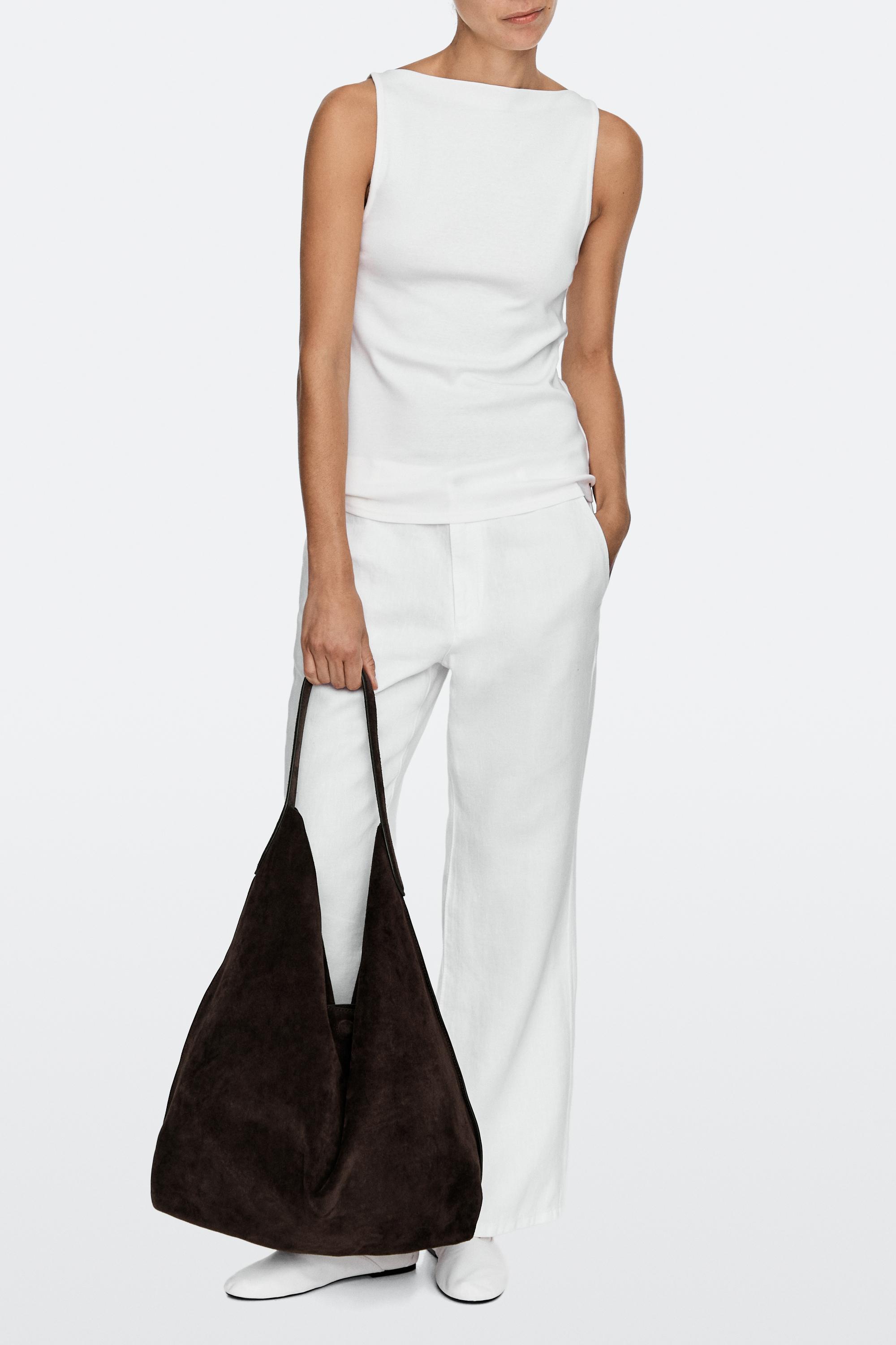 Maxi split suede leather shoulder bag — Chocolate