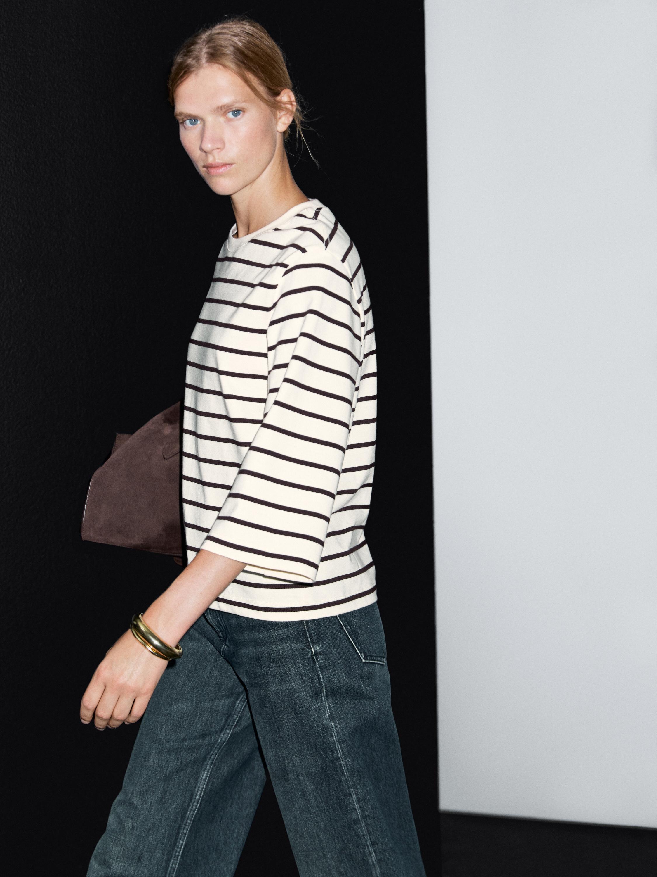Striped T-shirt with elbow-length sleeves