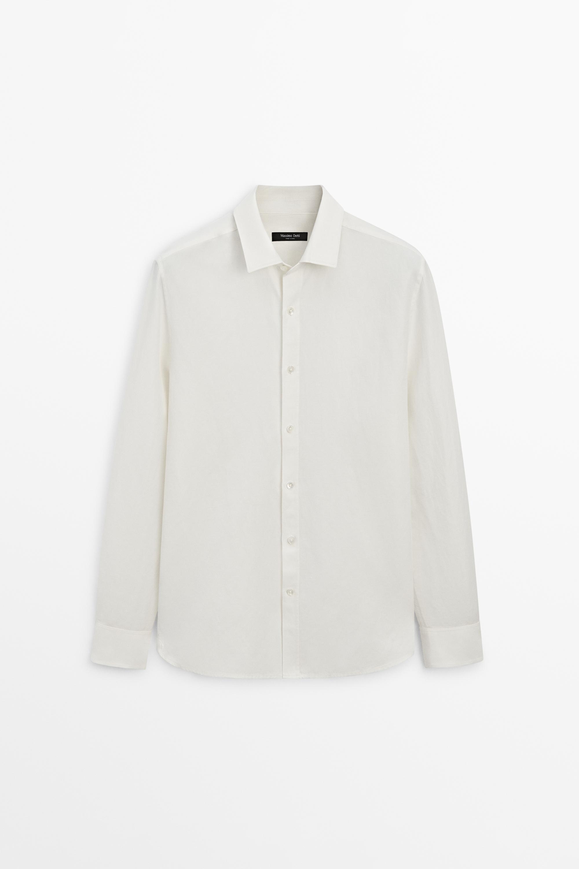 Regular fit linen blend shirt — CREAM