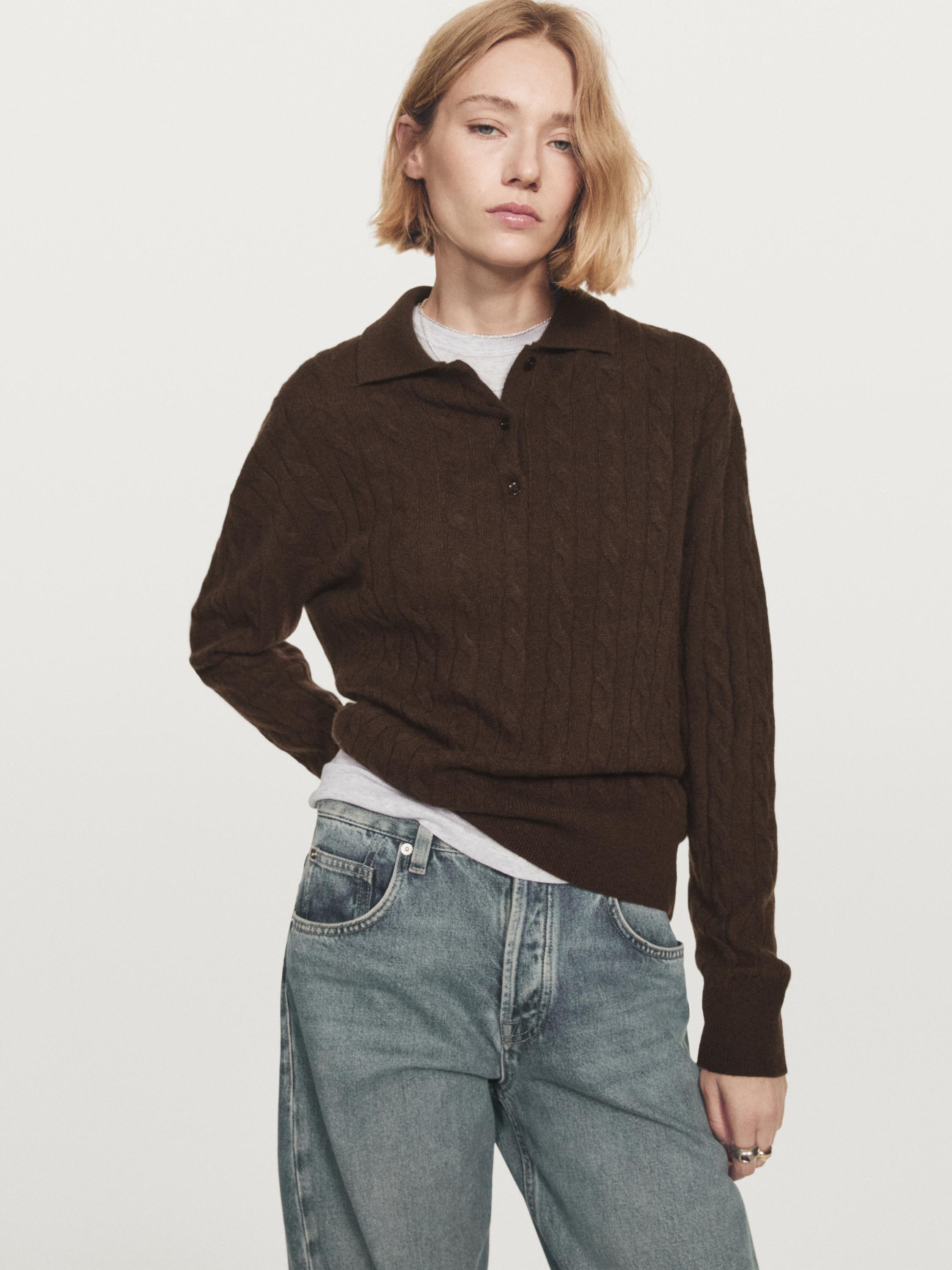 100% cashmere polo collar sweater