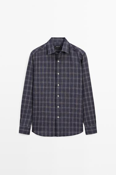 100% linen relaxed fit check shirt — BLUE 2