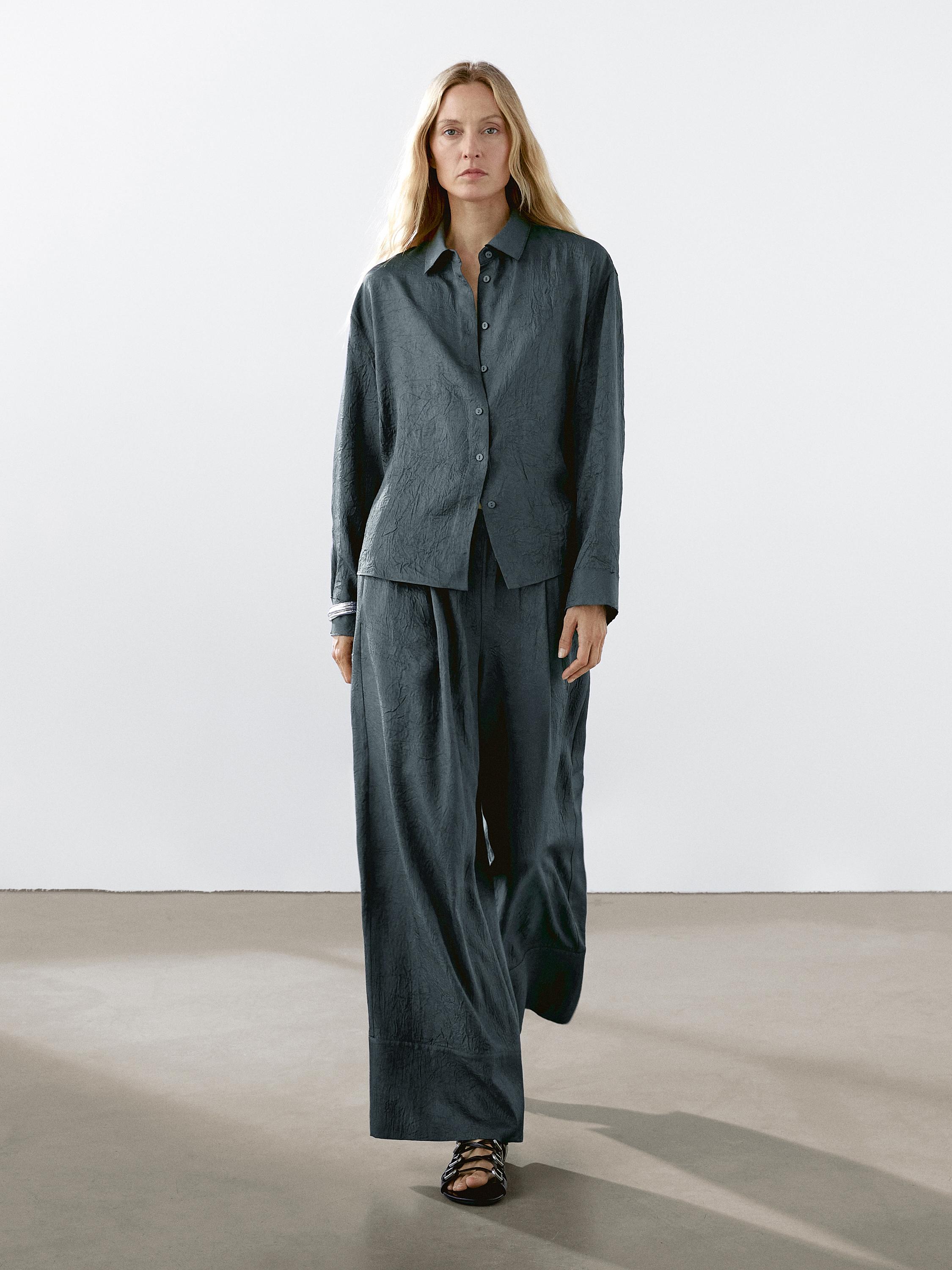 Satin shirt with textured detail