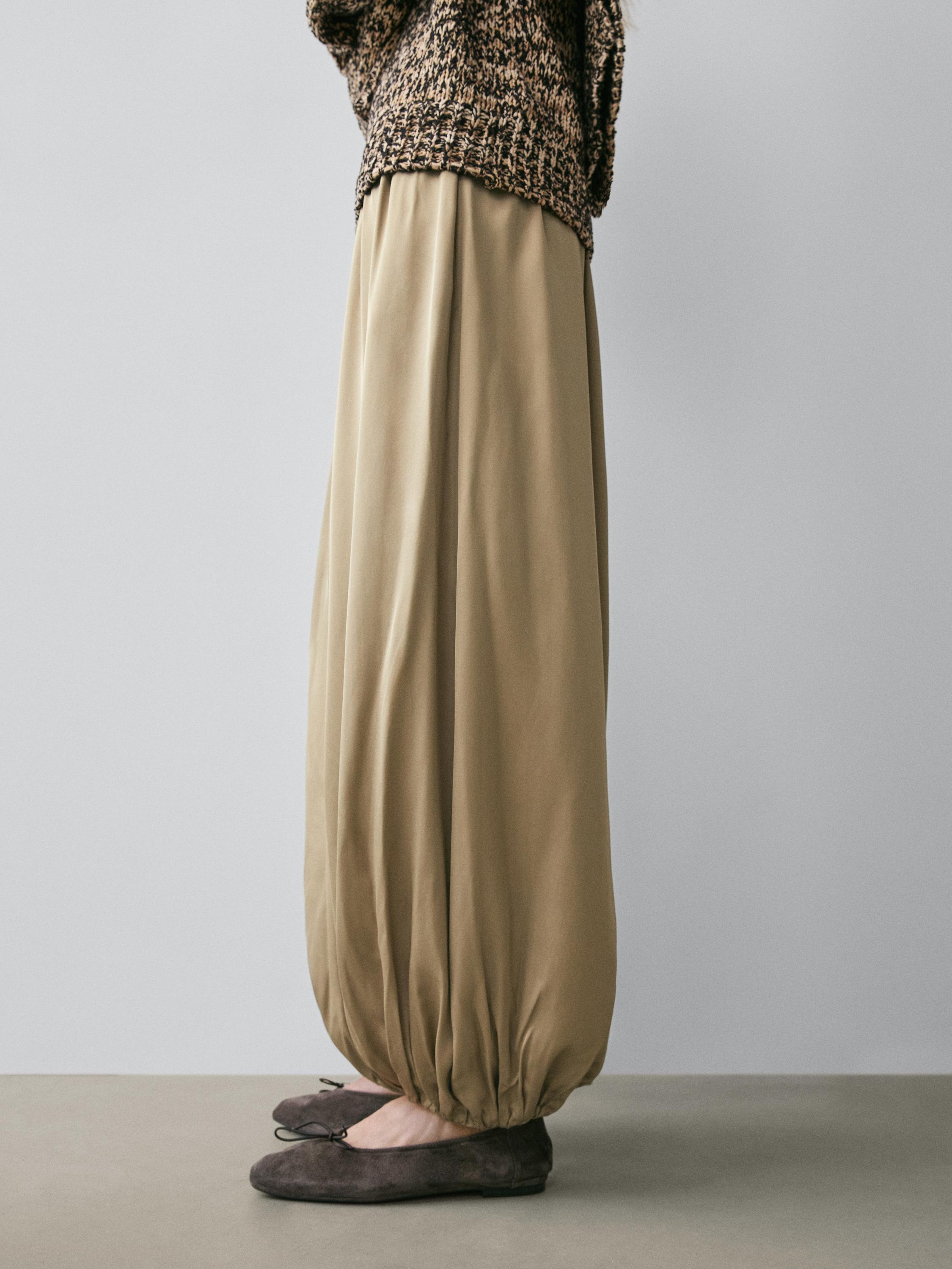 Balloon fit satin pants — BEIGE