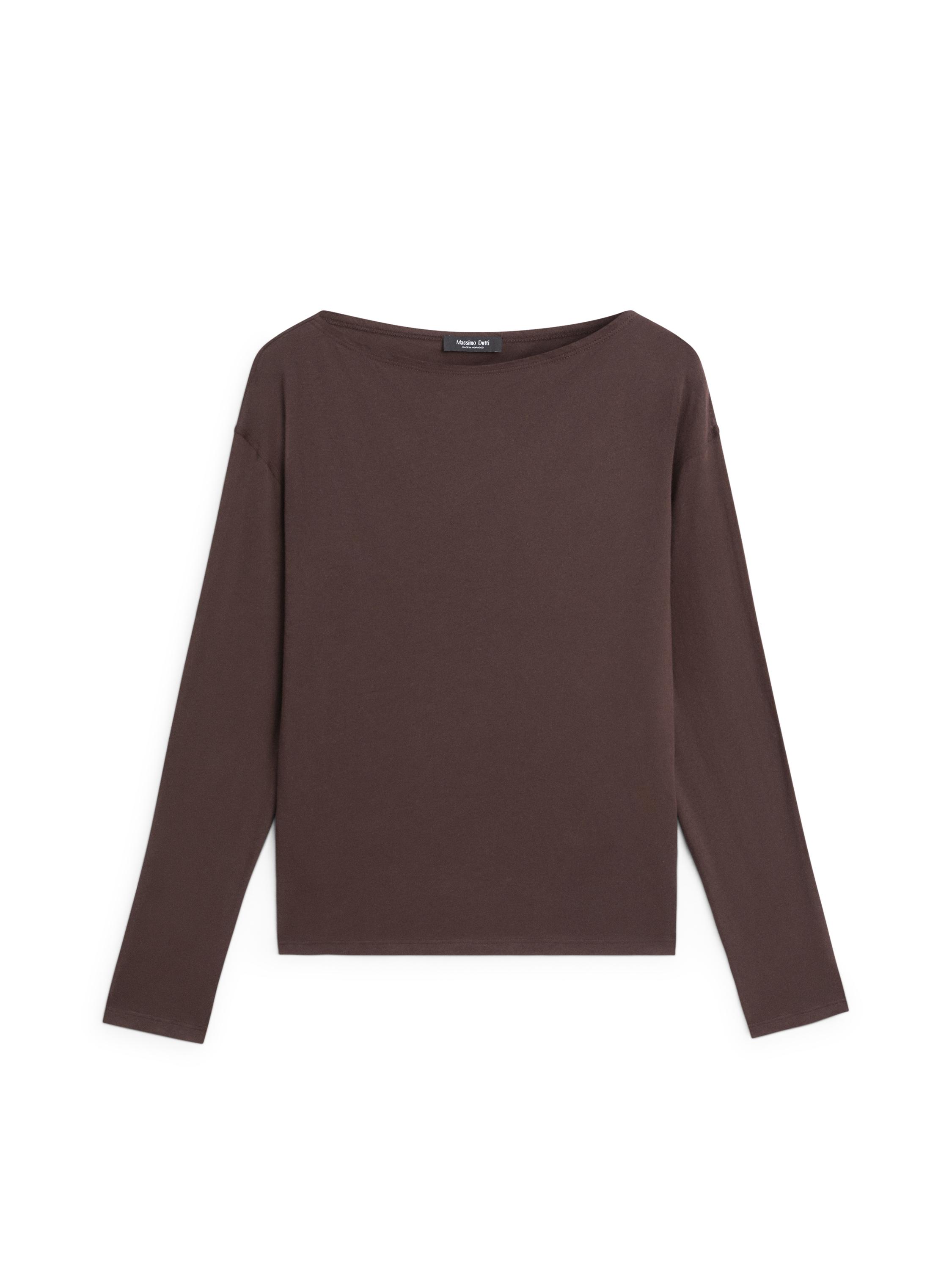 100% cotton boat neck T-shirt — BROWN