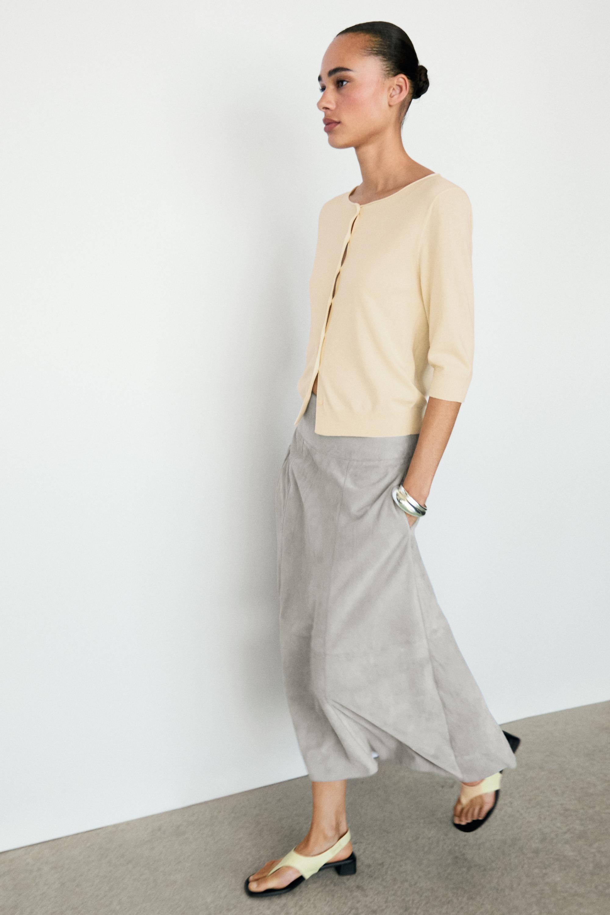 Cotton blend boat neck cardigan — Vanilla