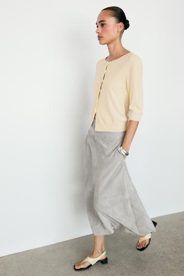 Cotton blend boat neck cardigan — Vanilla 5
