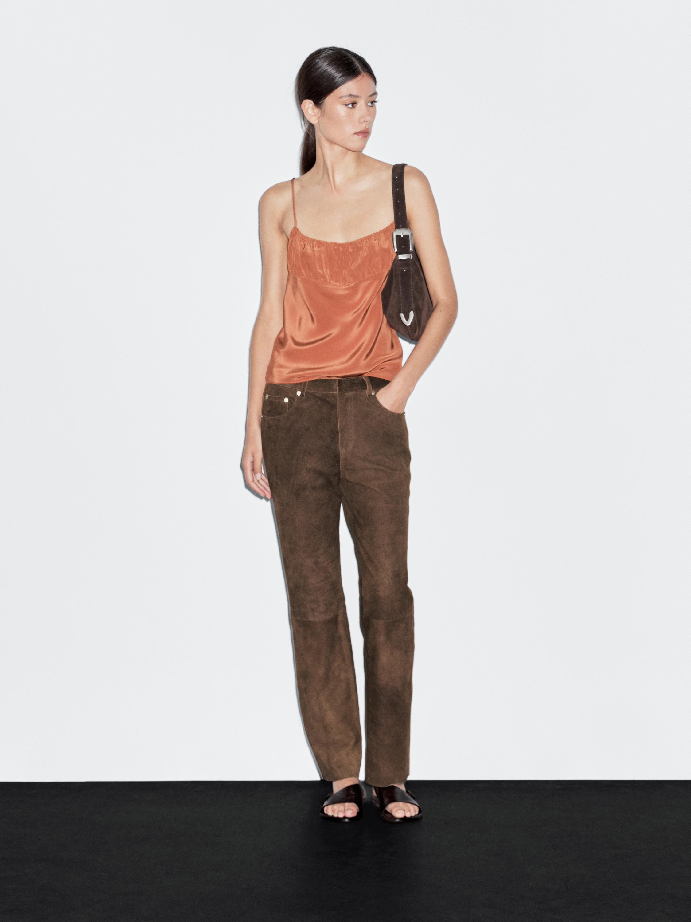 Goatskin leather trousers with suede finish