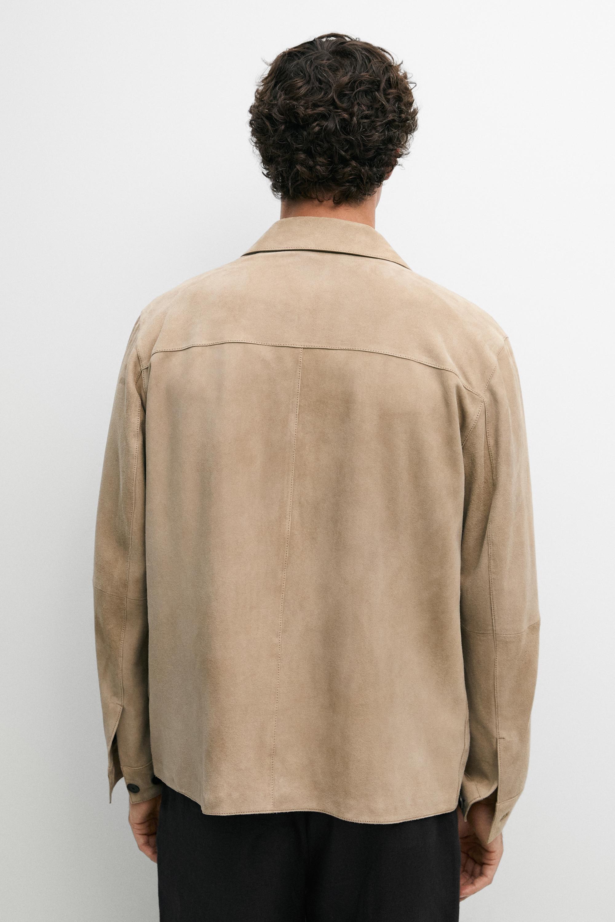Suede leather overshirt — BEIGE
