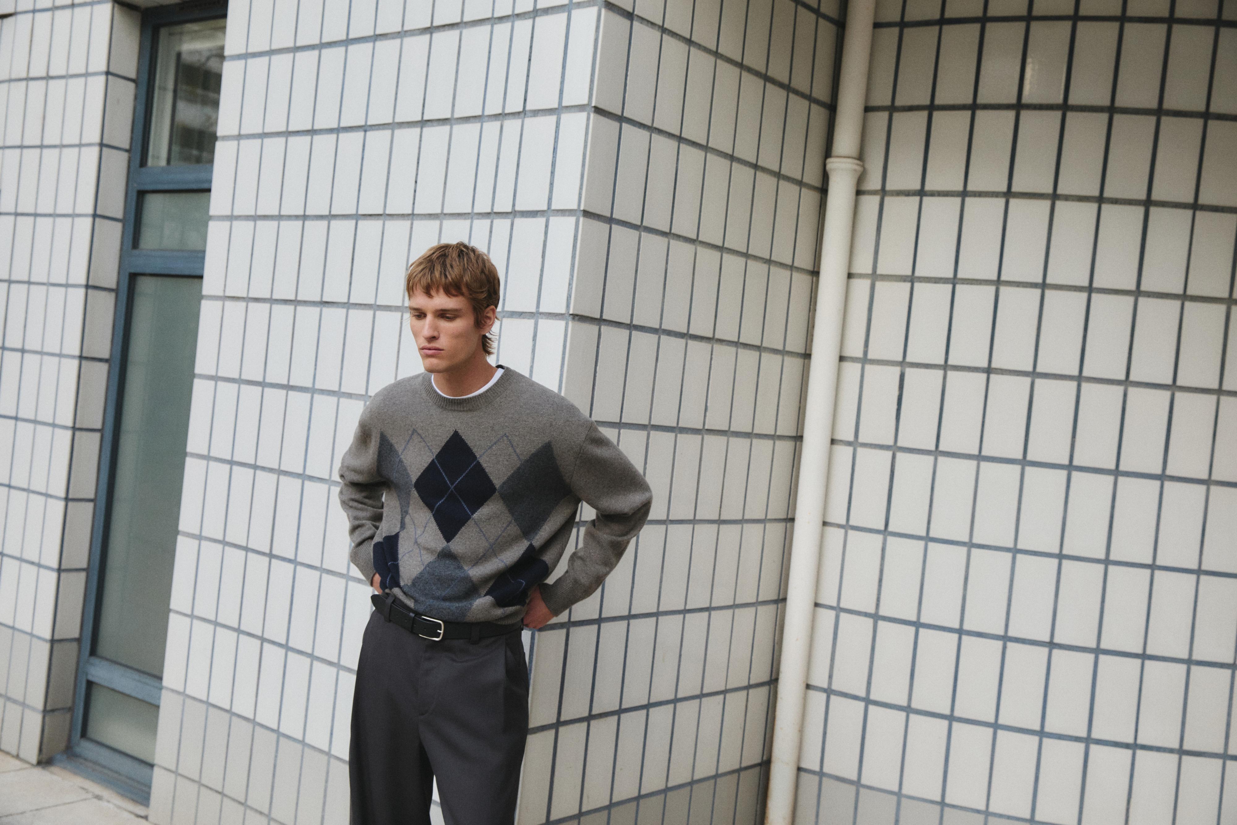 Wool blend crew neck knit sweater — DARK KHAKI