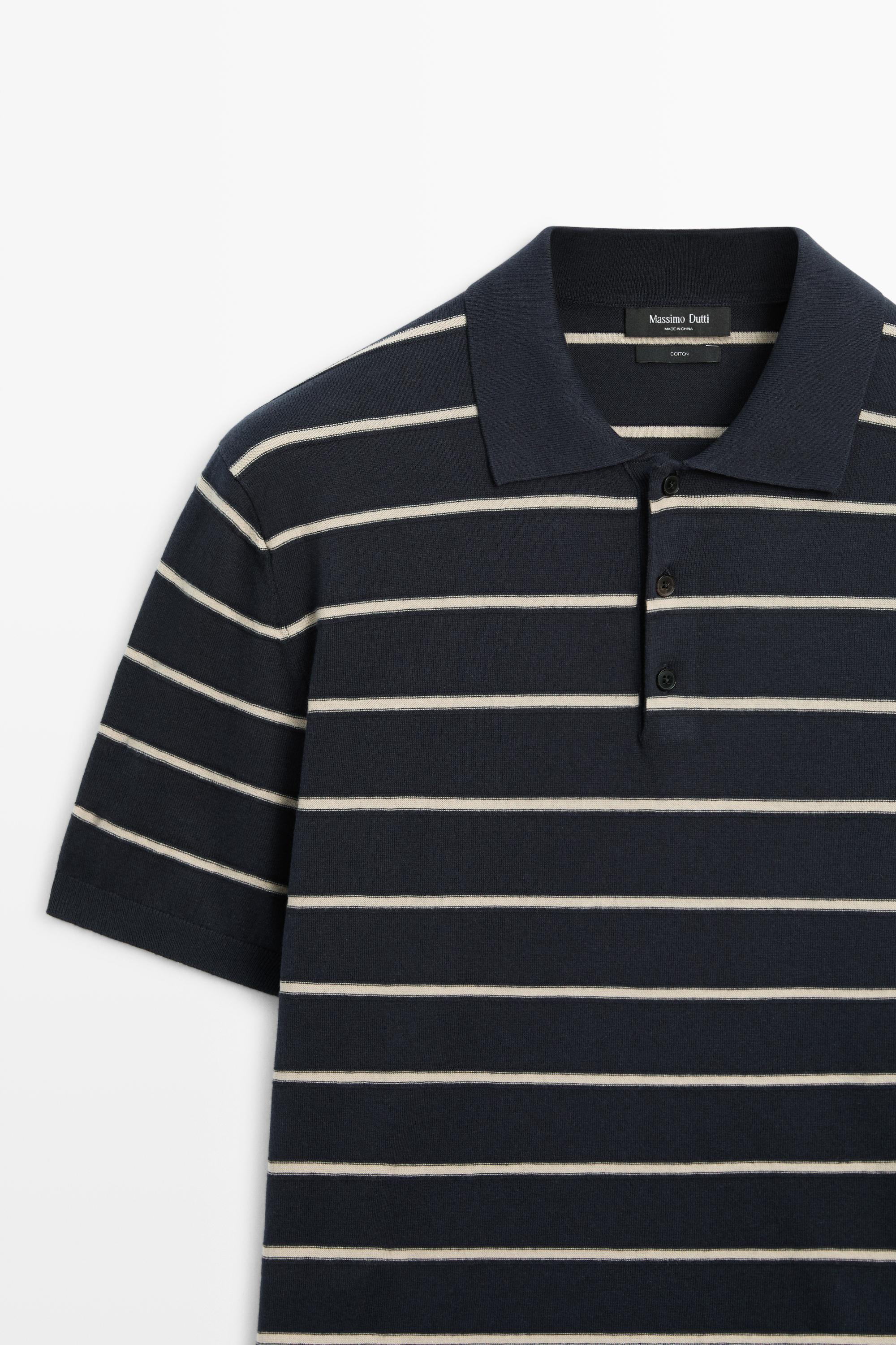 100% cotton striped knit sweater — NAVY BLUE