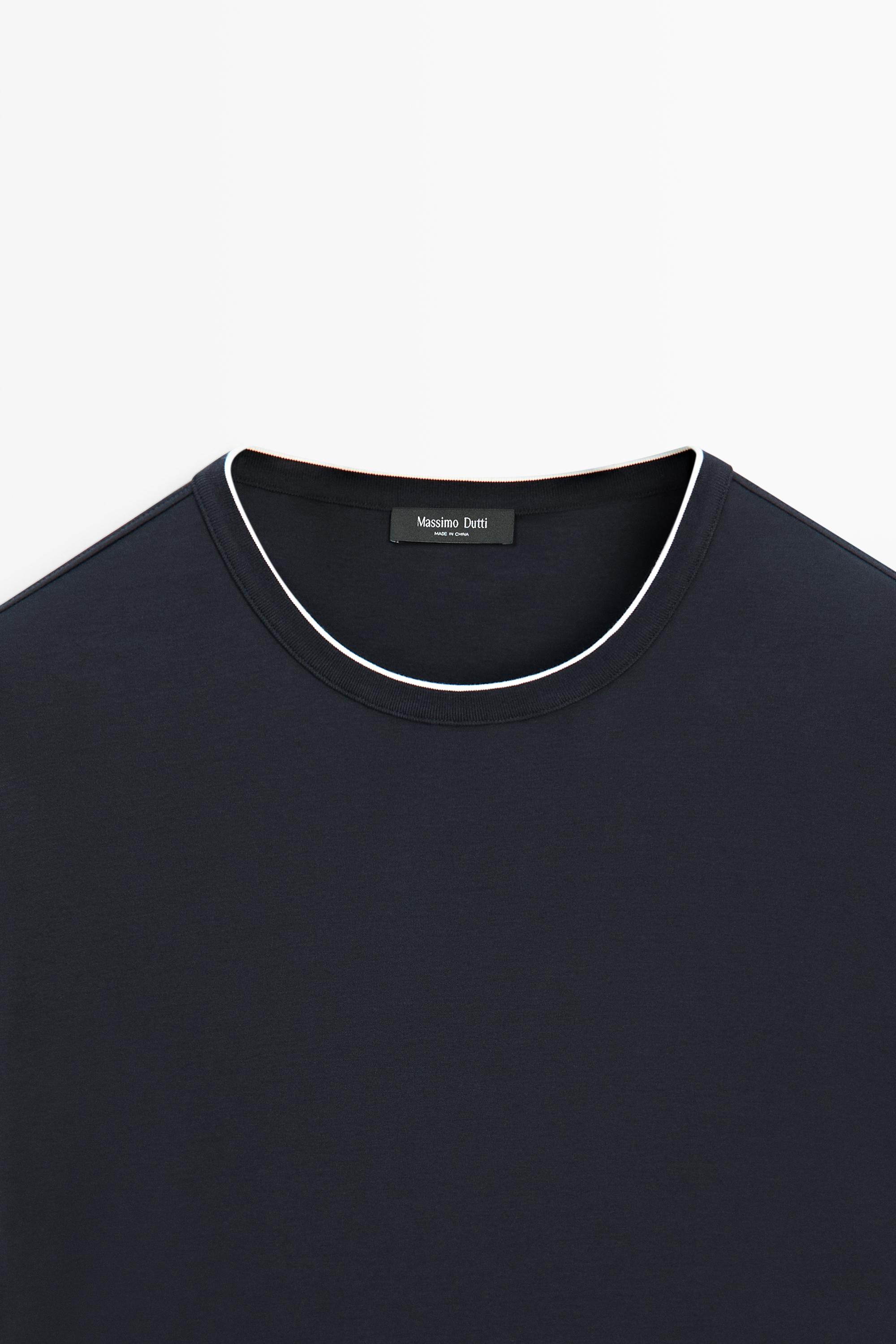 Contrast neck detail T-shirt — NAVY BLUE