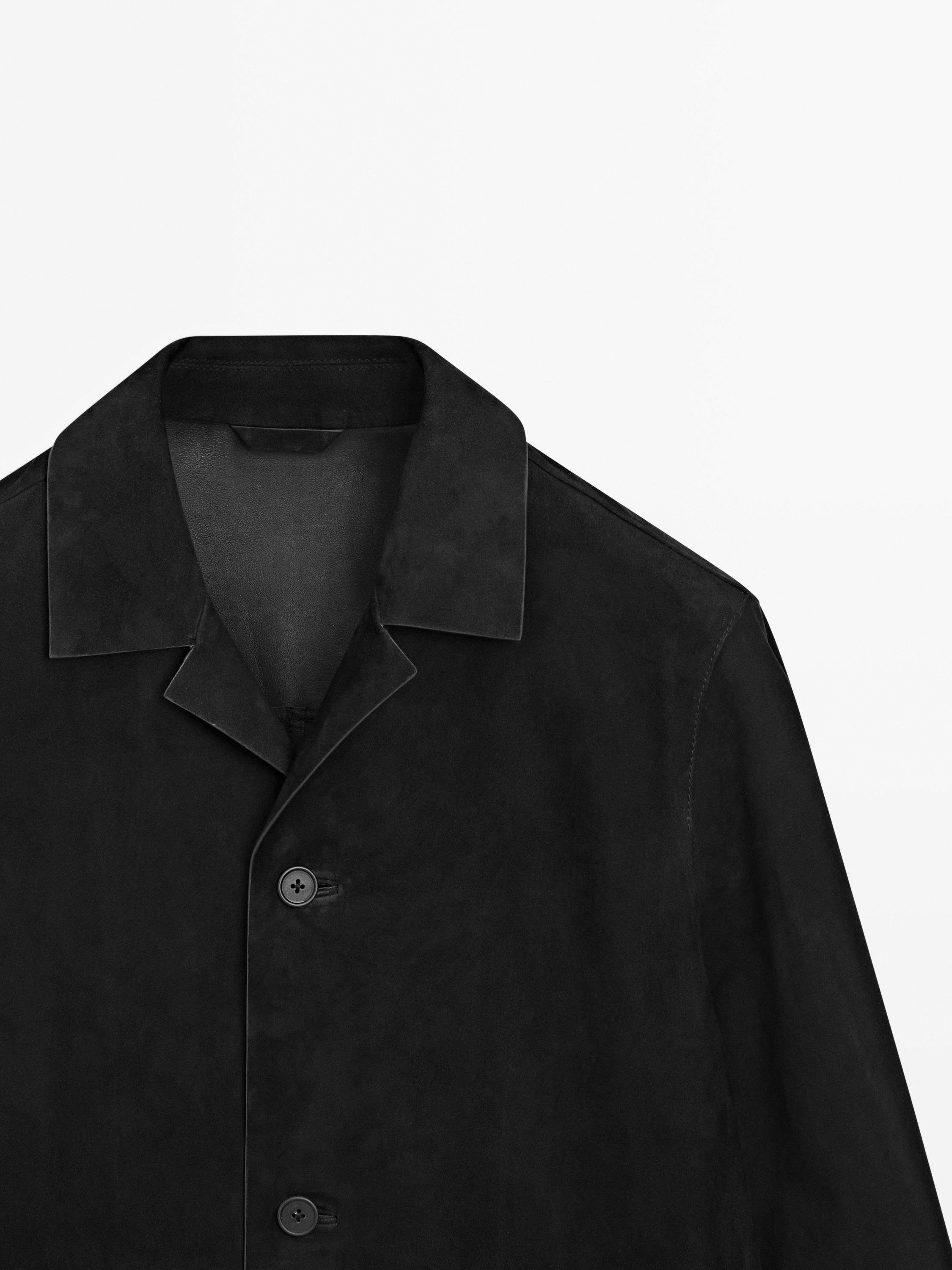 Suede leather jacket with pockets — BLACK
