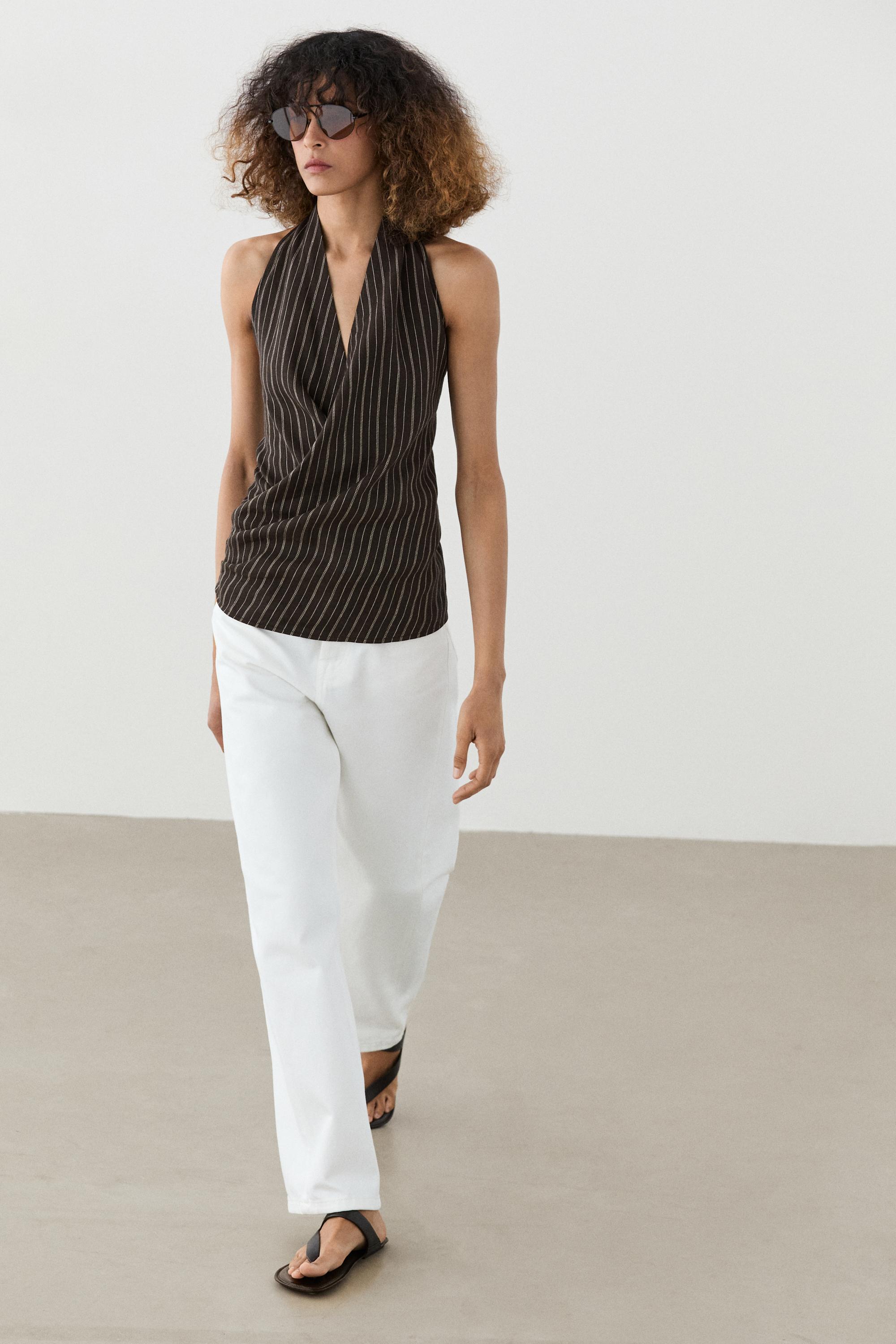 Halter top with stripe detail — BLACK
