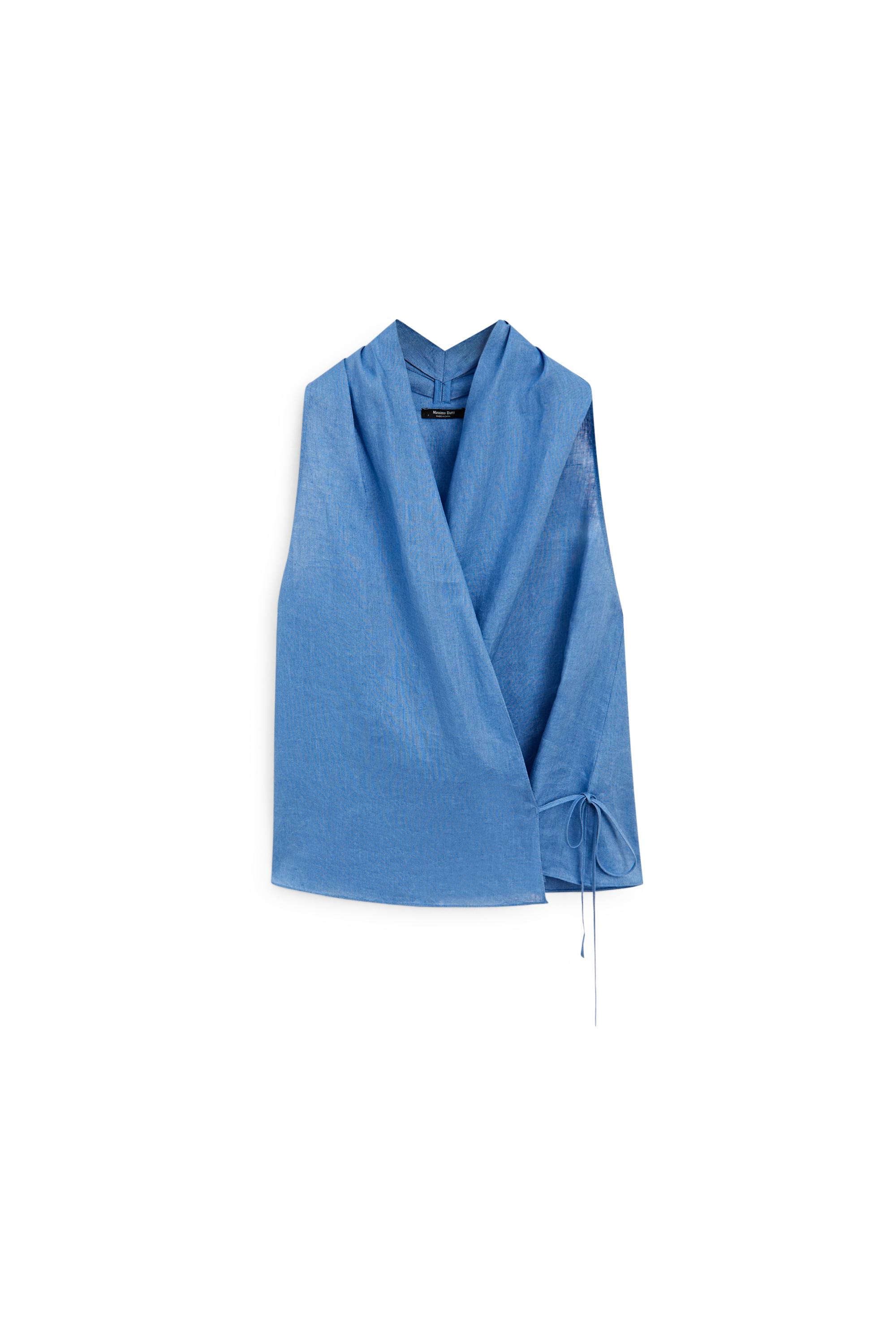 100% linen crossover halter top — Dark Blue