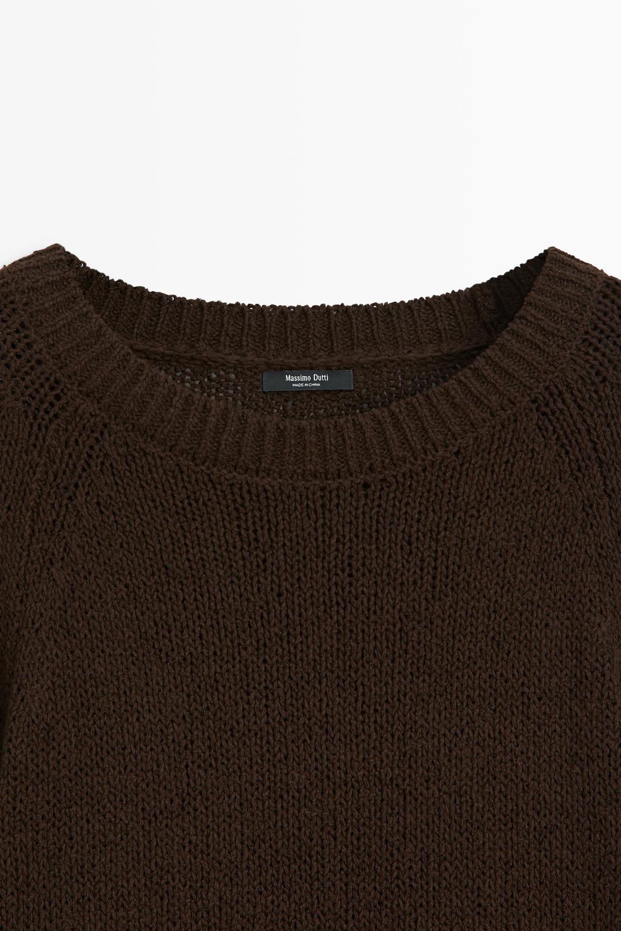 Cotton-blend boat-neck knit sweater — BROWN