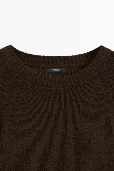 Cotton-blend boat-neck knit sweater — BROWN 9