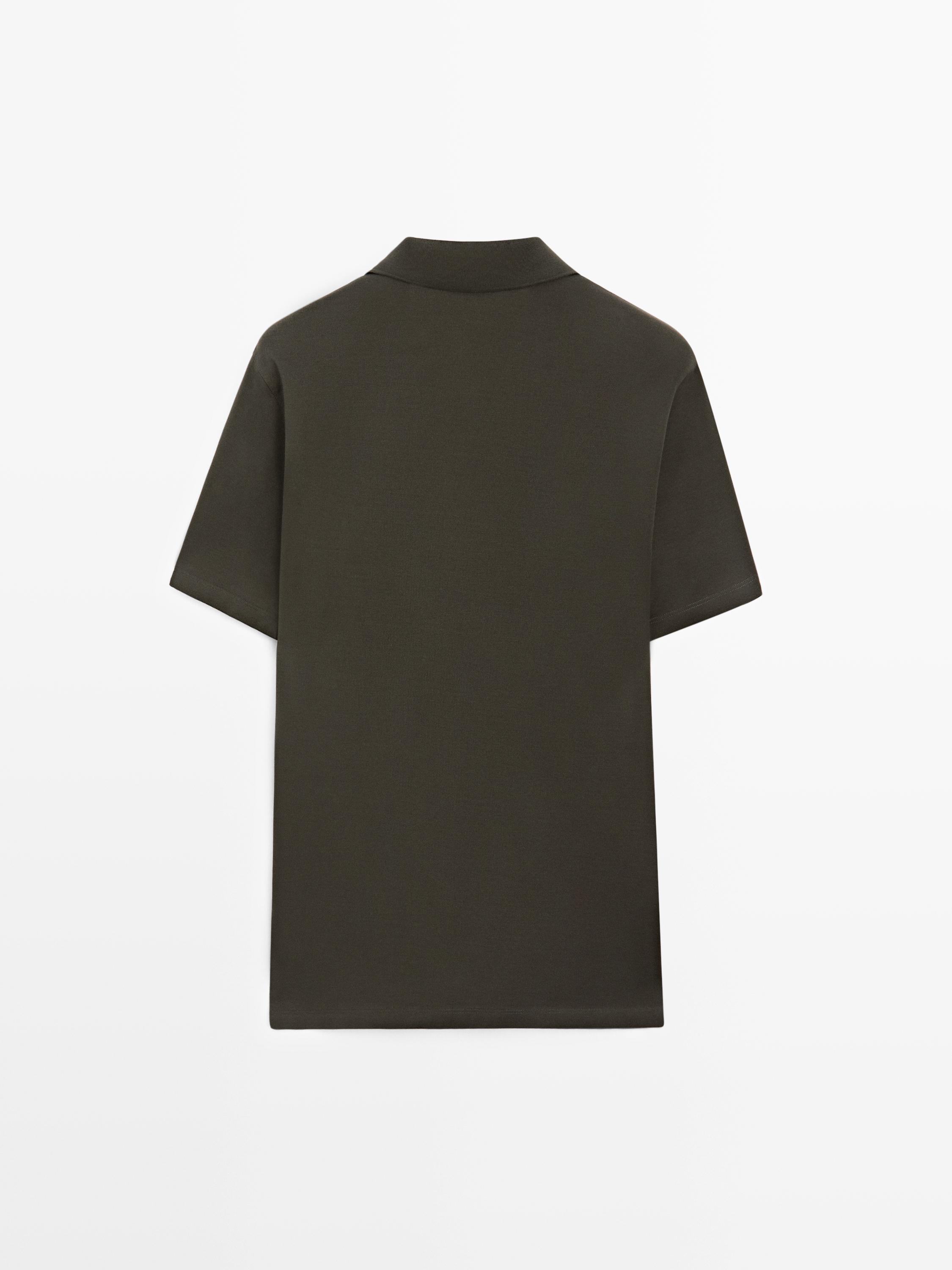 Cotton V-neck polo shirt — DARK GREEN