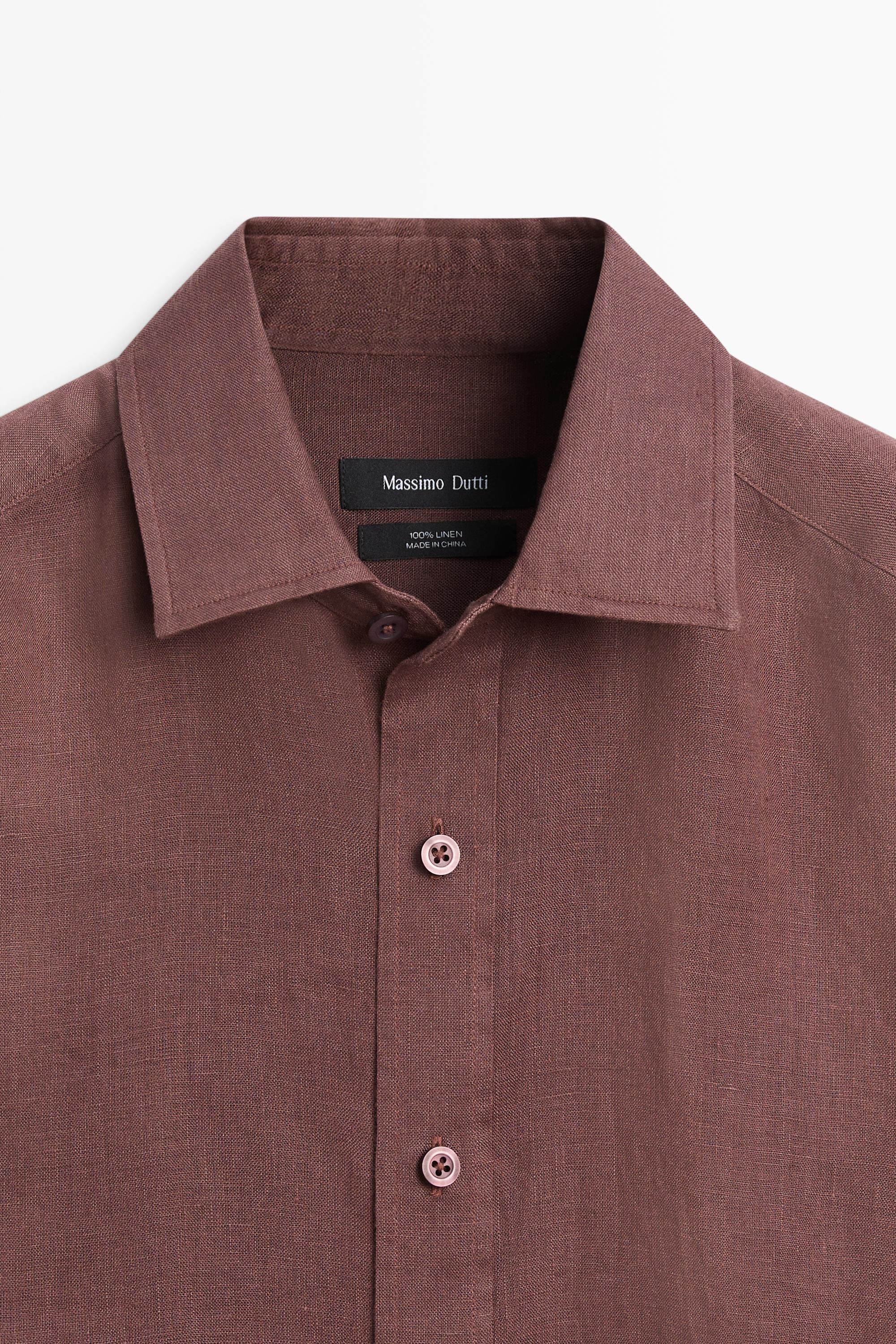Slim fit 100% linen shirt — DARK MAROON