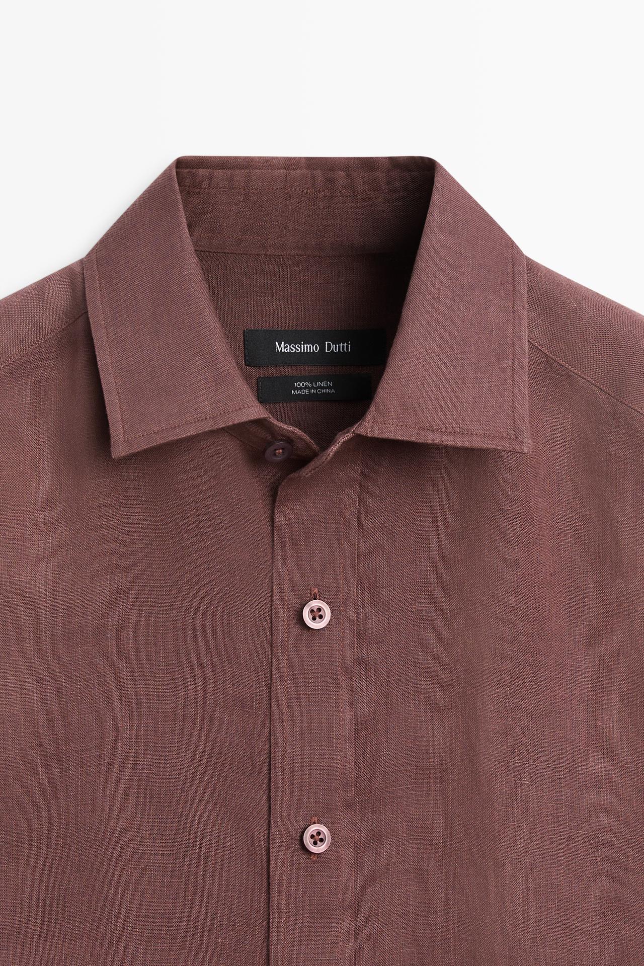 Slim fit 100% linen shirt — DARK MAROON