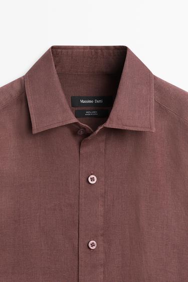 Slim fit 100% linen shirt — DARK MAROON 9