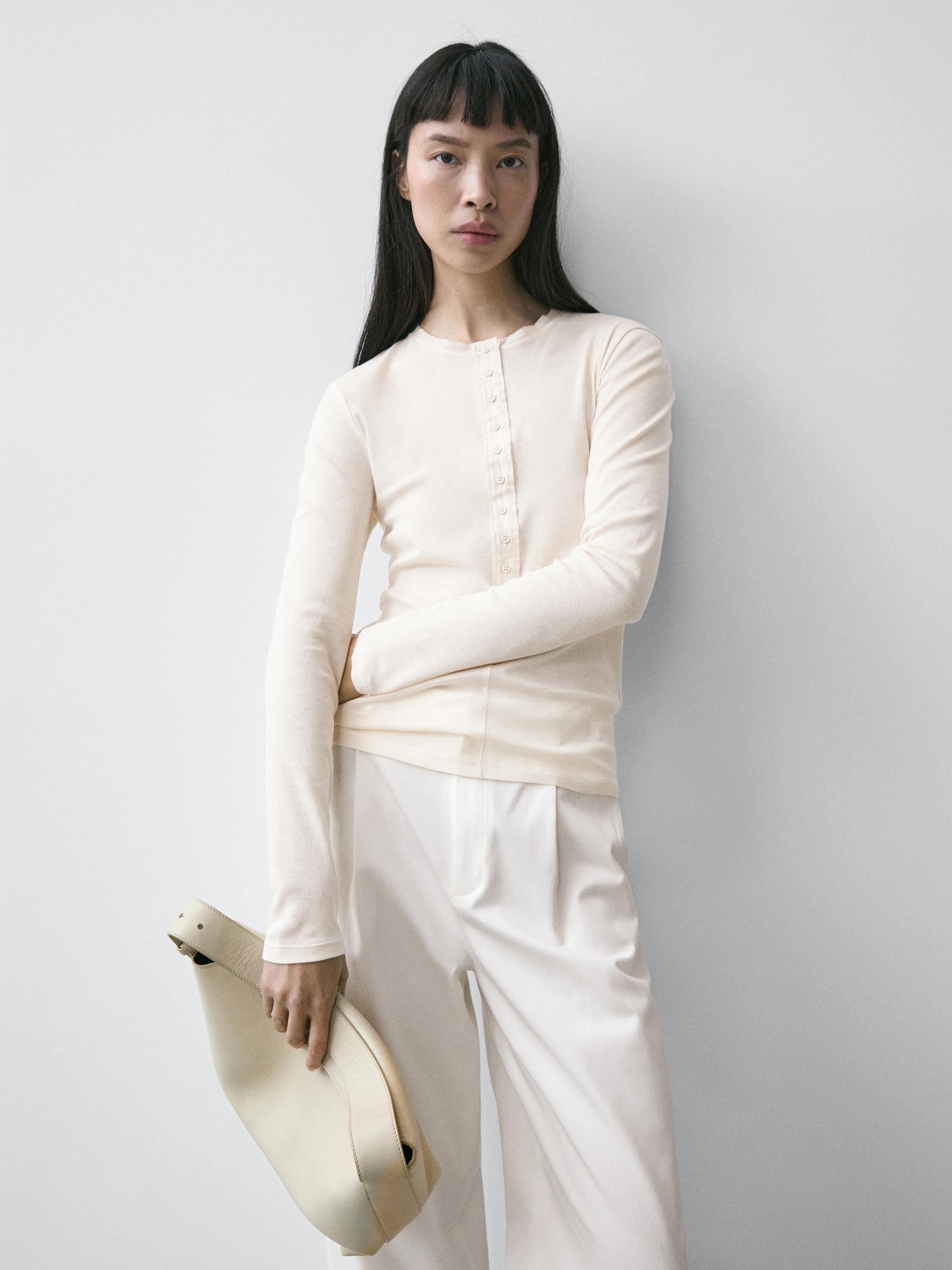 Button-up cotton T-shirt