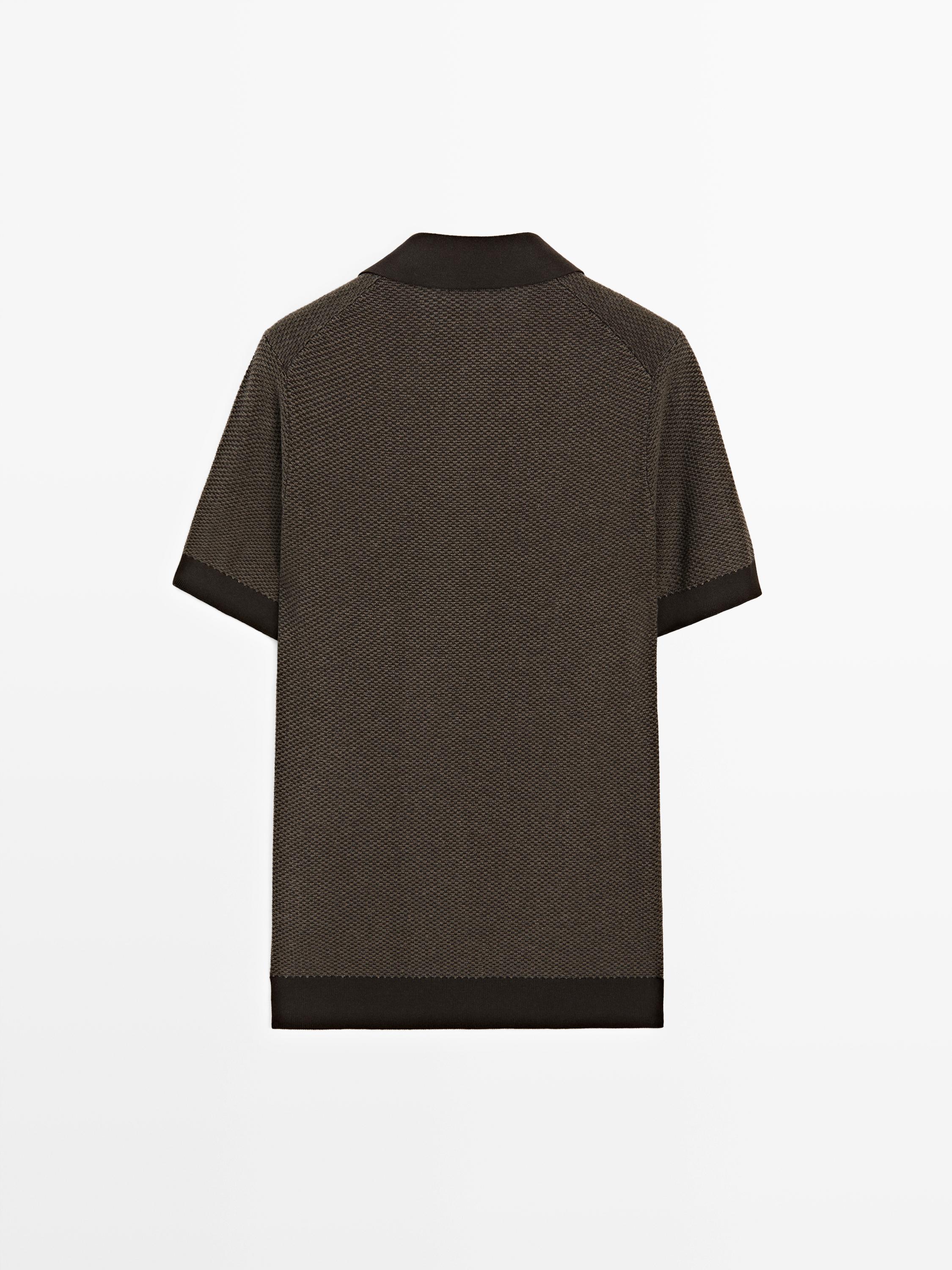 100% cotton textured knit polo sweater — BROWN MARL