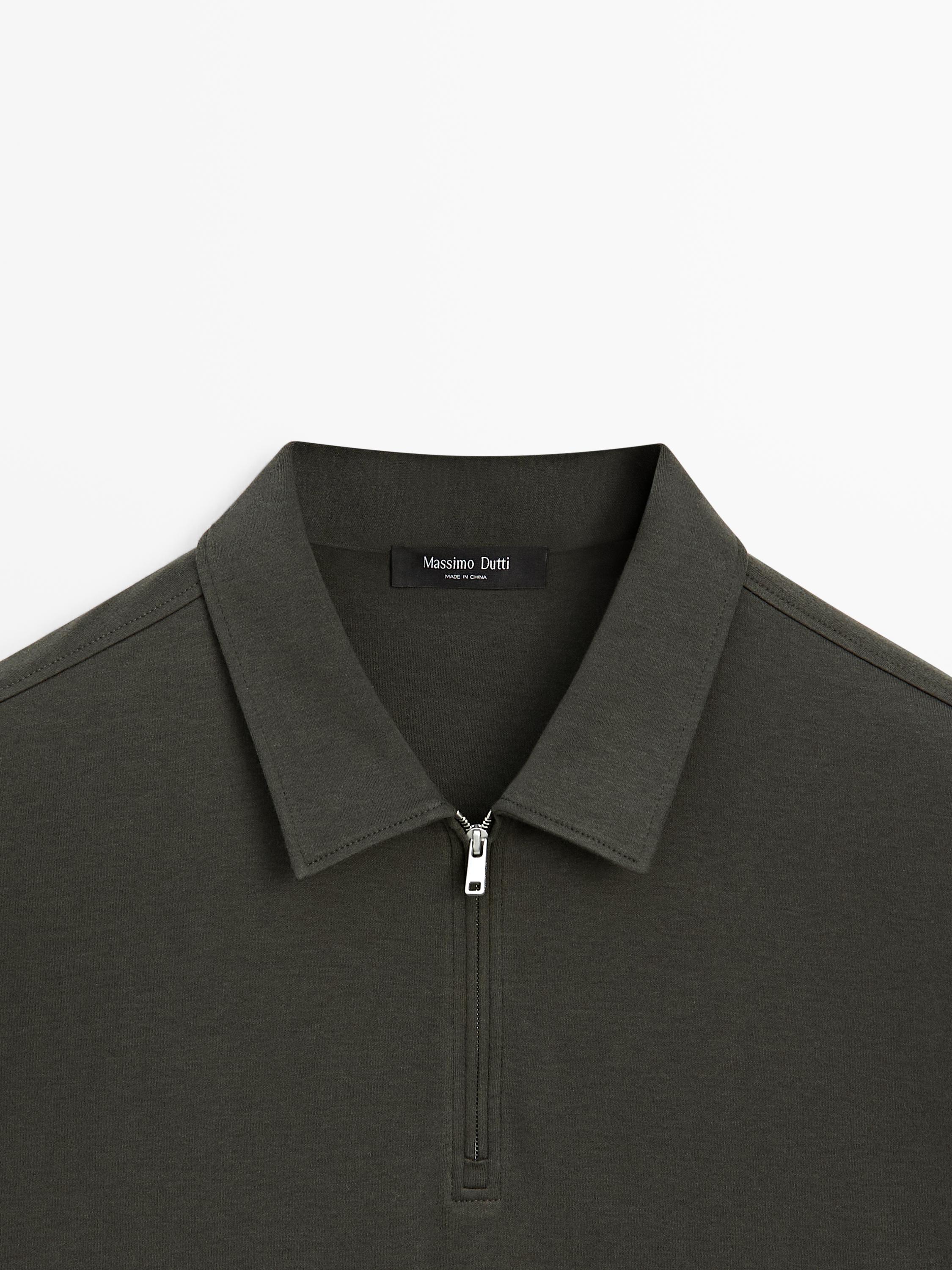 Short sleeve polo shirt with zip detail — DARK GREEN