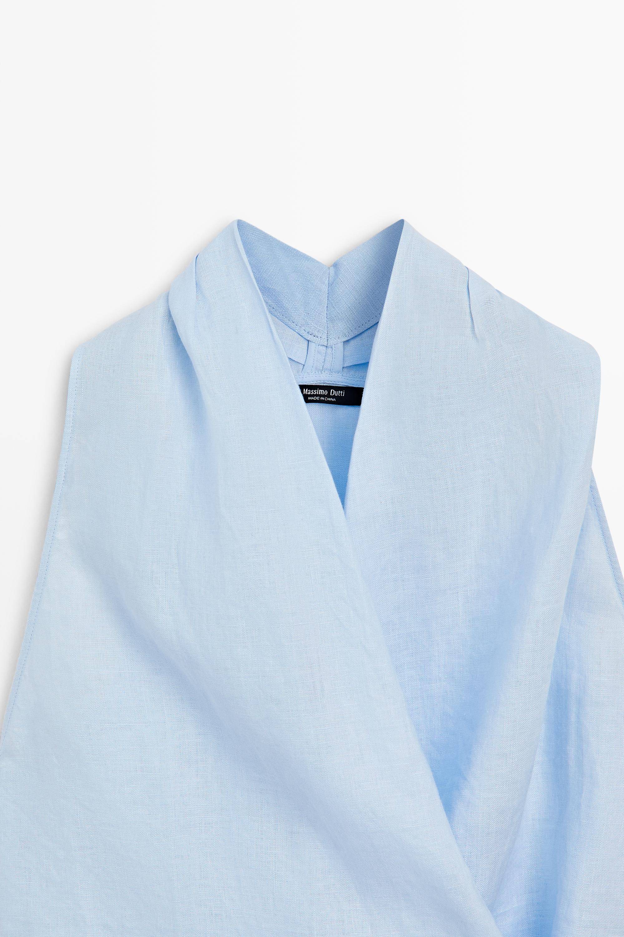 100% linen halter top with tie detail — SKY BLUE