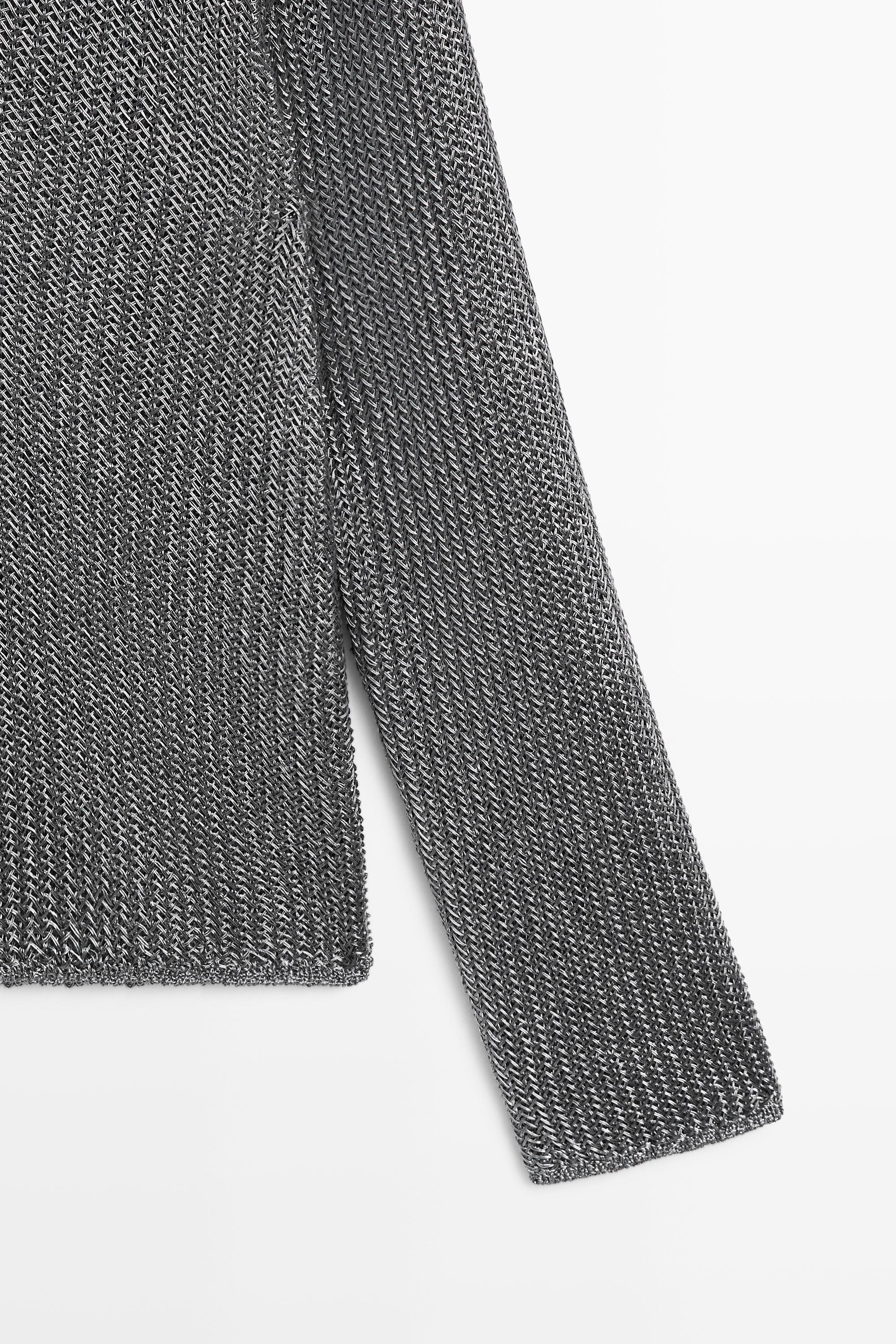 Metallic knit V-neck sweater - STUDIO — Silver