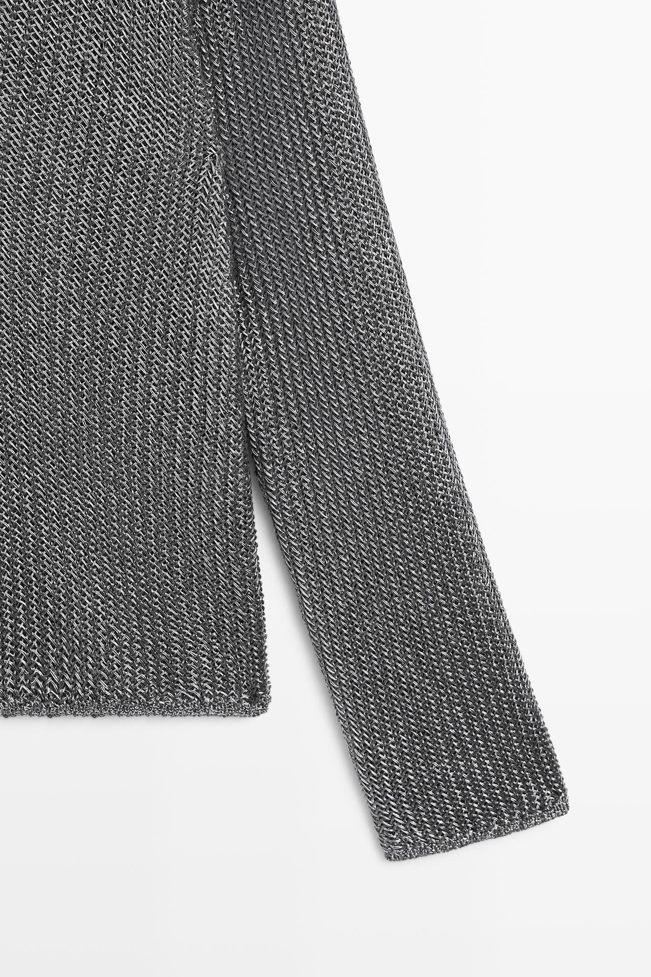 Metallic knit V-neck sweater - STUDIO — Silver