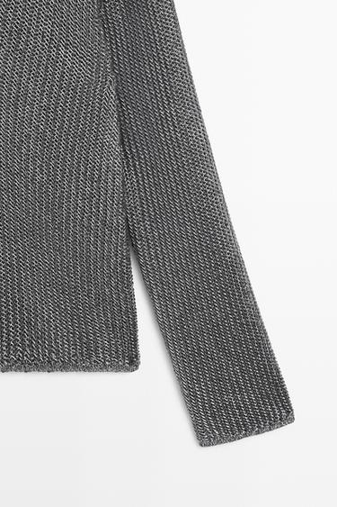 Metallic knit V-neck sweater - STUDIO — Silver 6