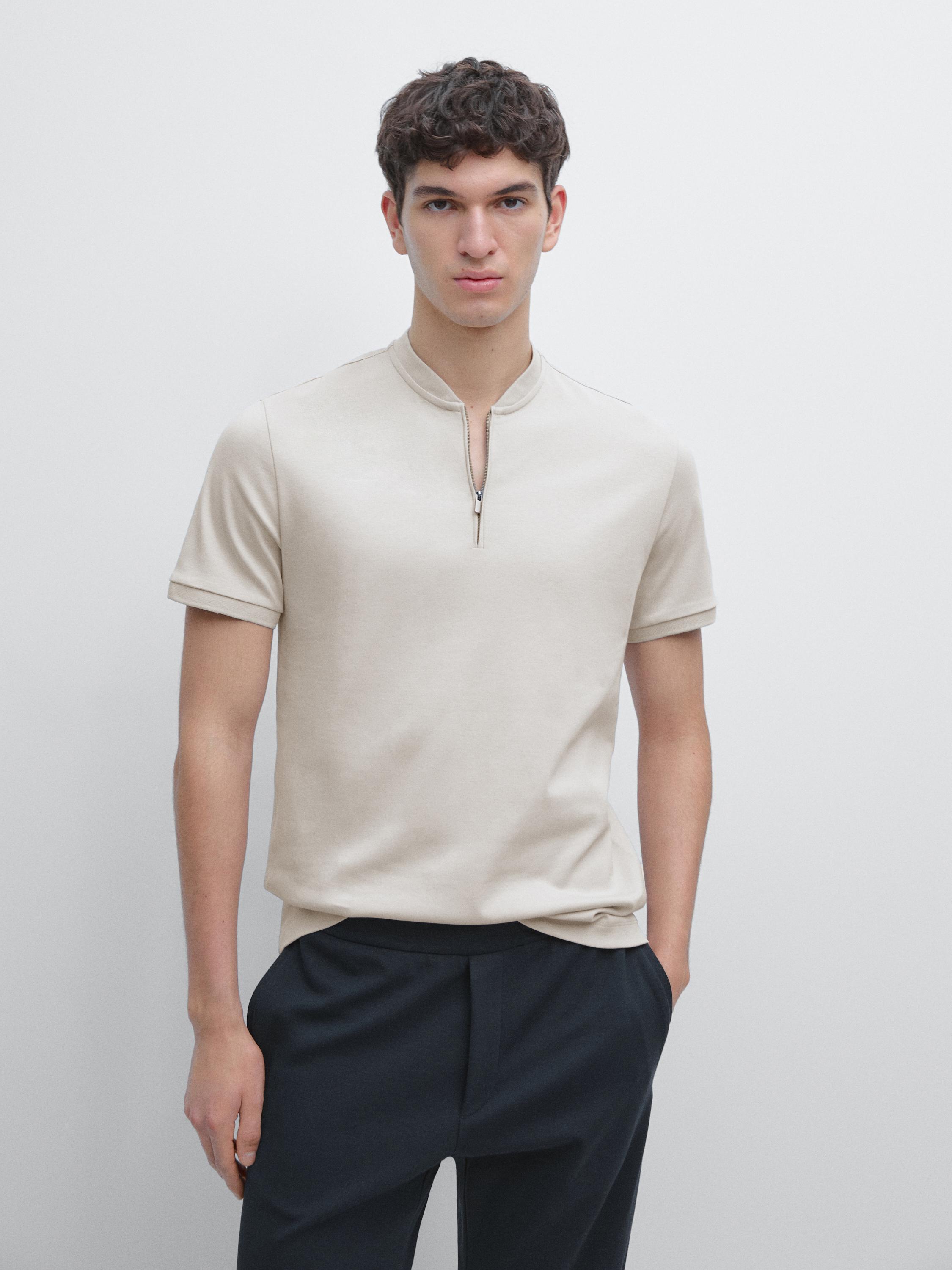 Polo col zippé en coton