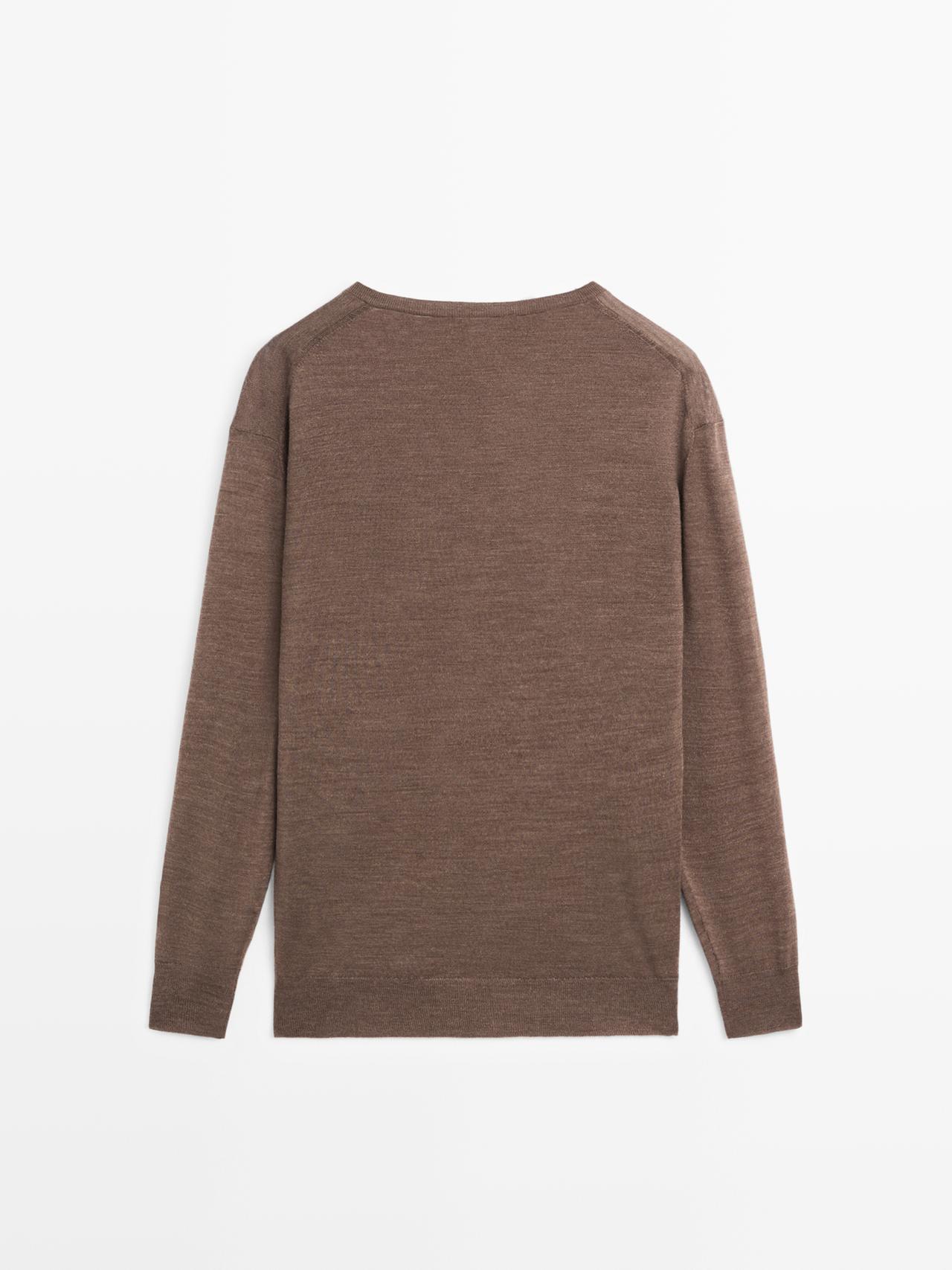 100% wool V-neck knit sweater — MOLE BROWN