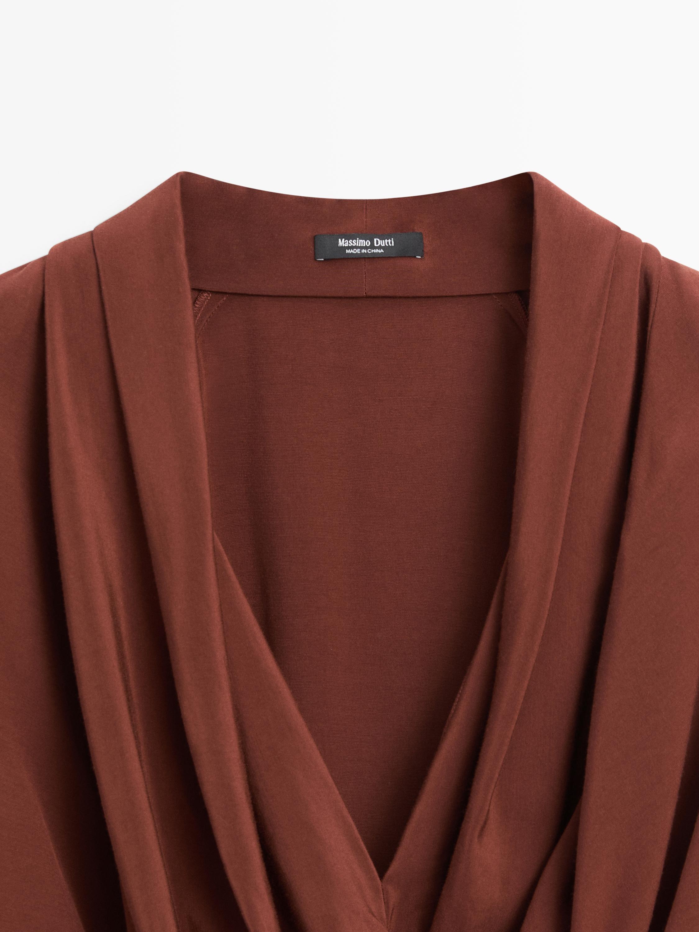 Flowing shirt with draped detail — ORANGE