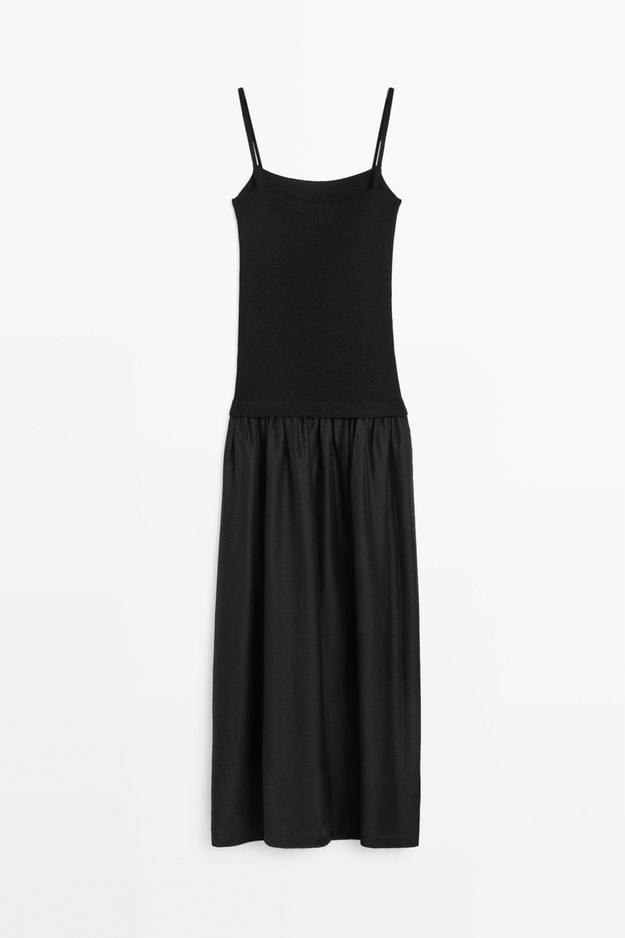 massimo dutti black midi dress 100% linen midi dress with tie detail  Black  Swimwear