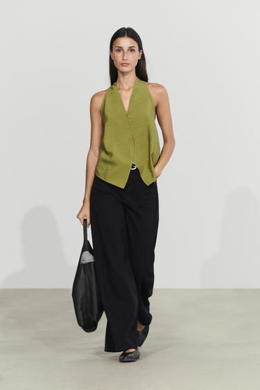 Flowing surplice halter top — Green 1