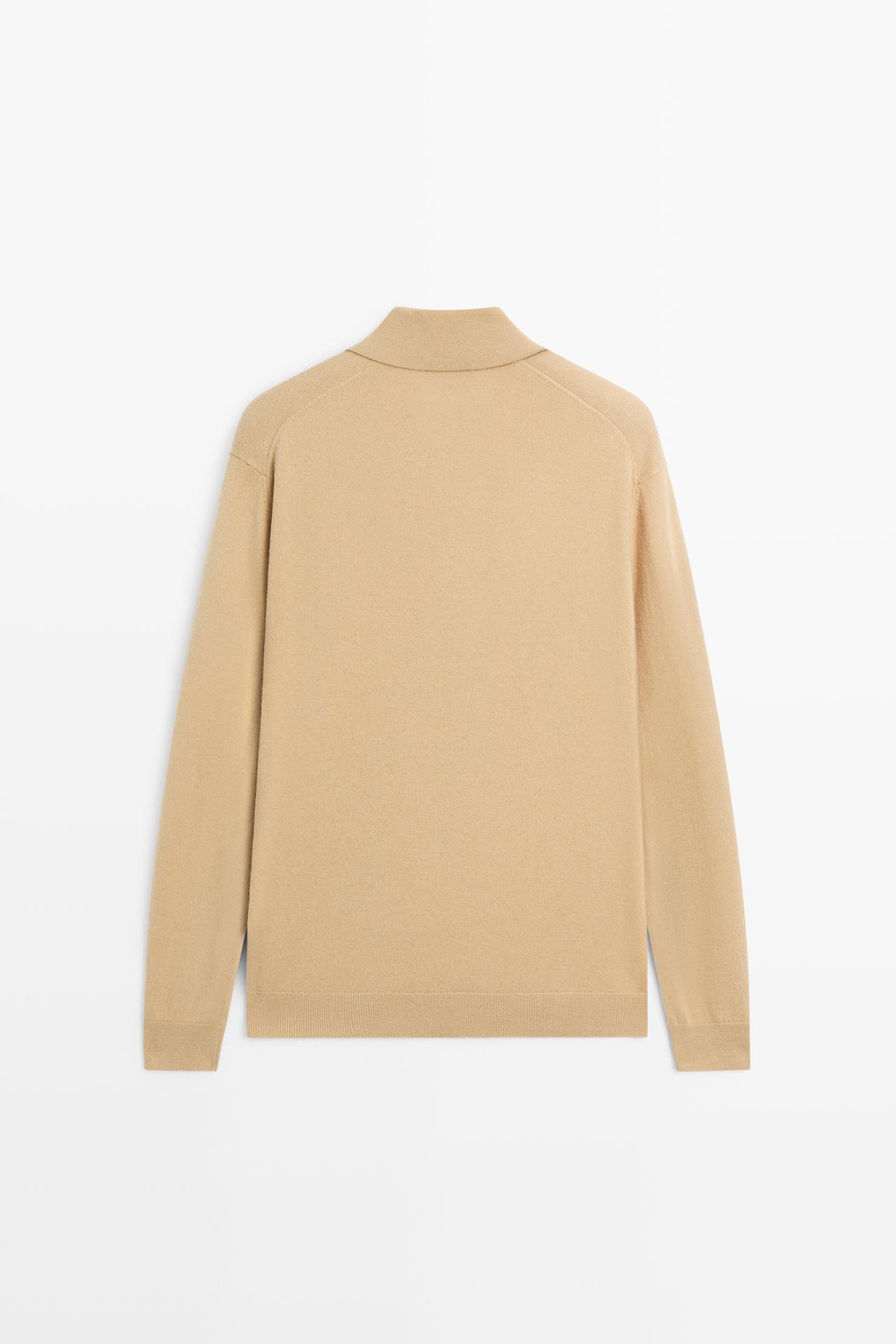 100% wool knit polo sweater — MEDIUM CAMEL